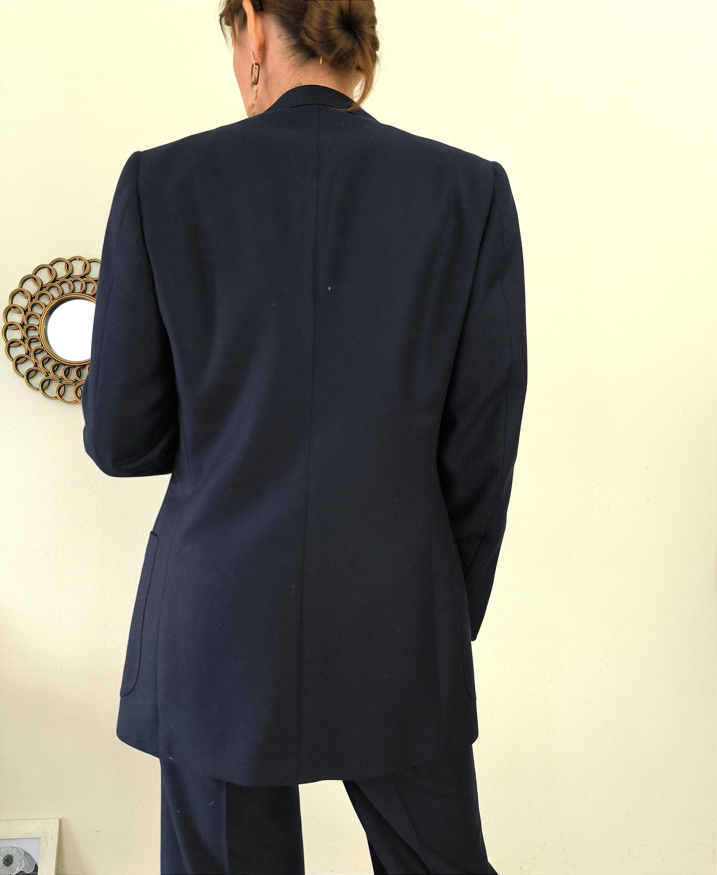 Completo blazer e pantalone vintage pura lana vergine blu notte tg M