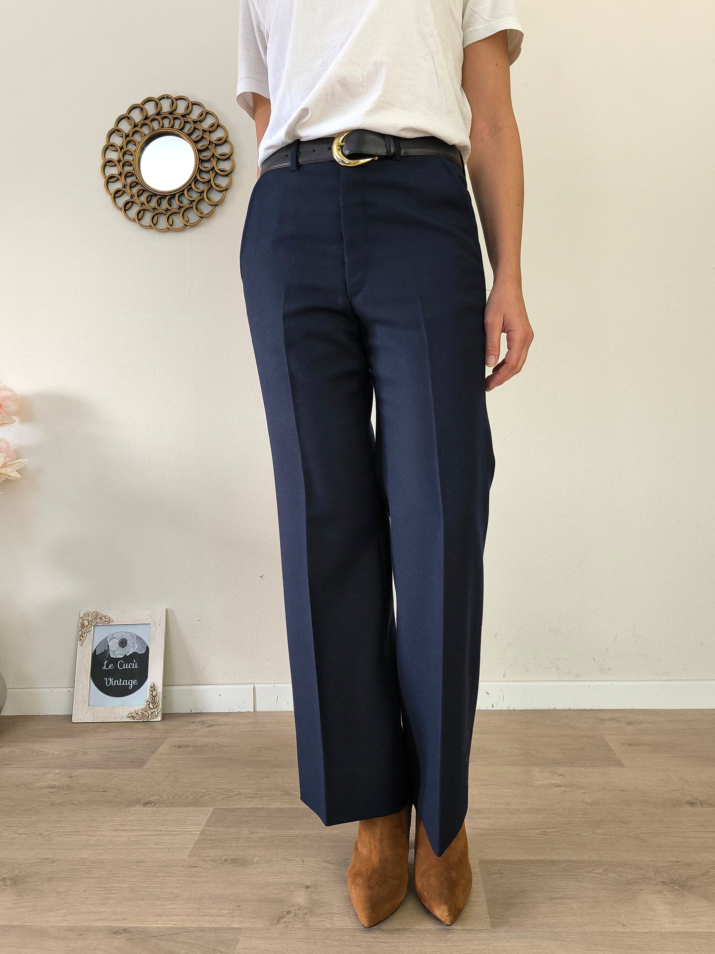 Completo blazer e pantalone vintage pura lana vergine blu notte tg M