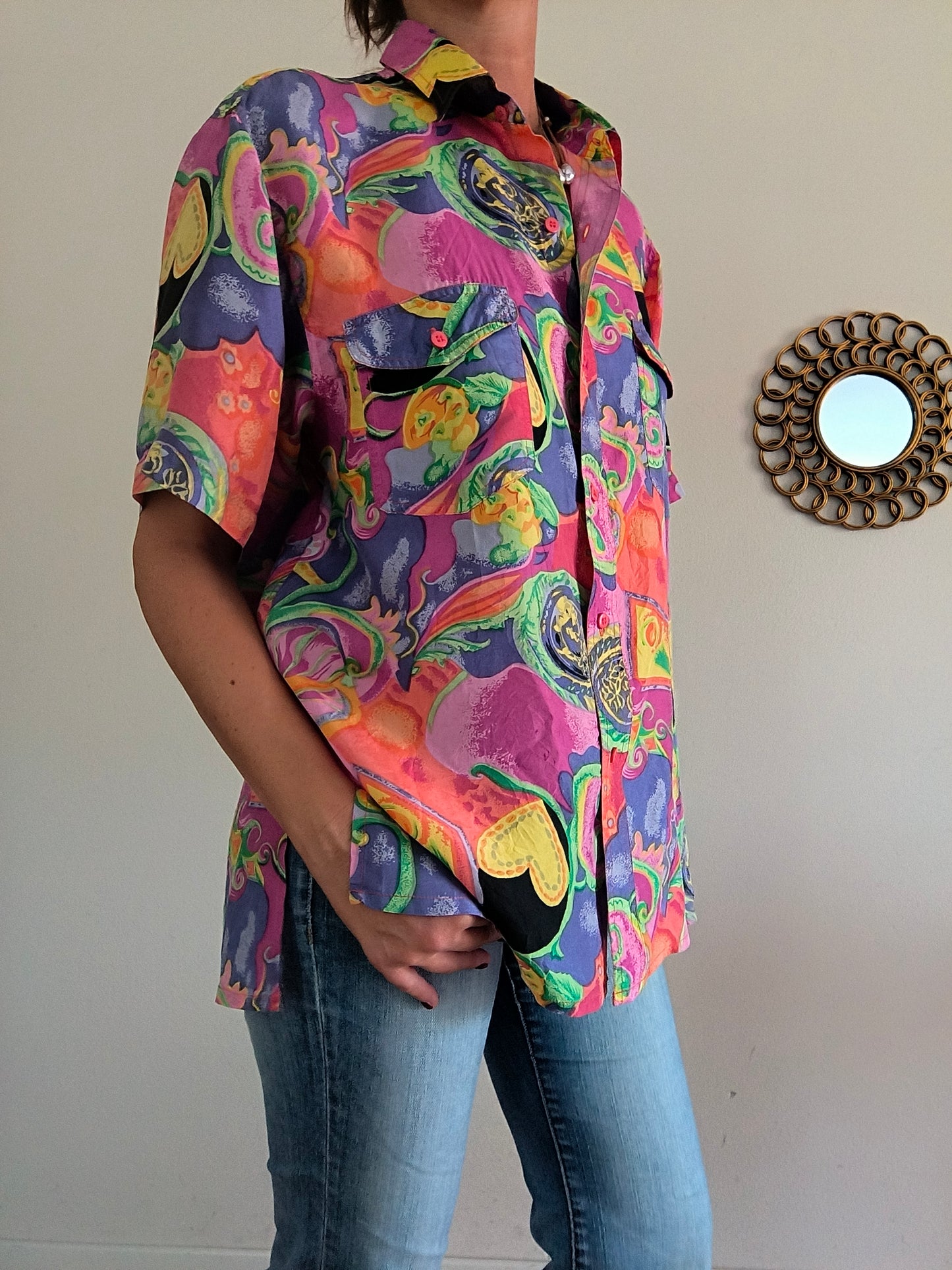 Camicia vintage fantasia pura seta unisex