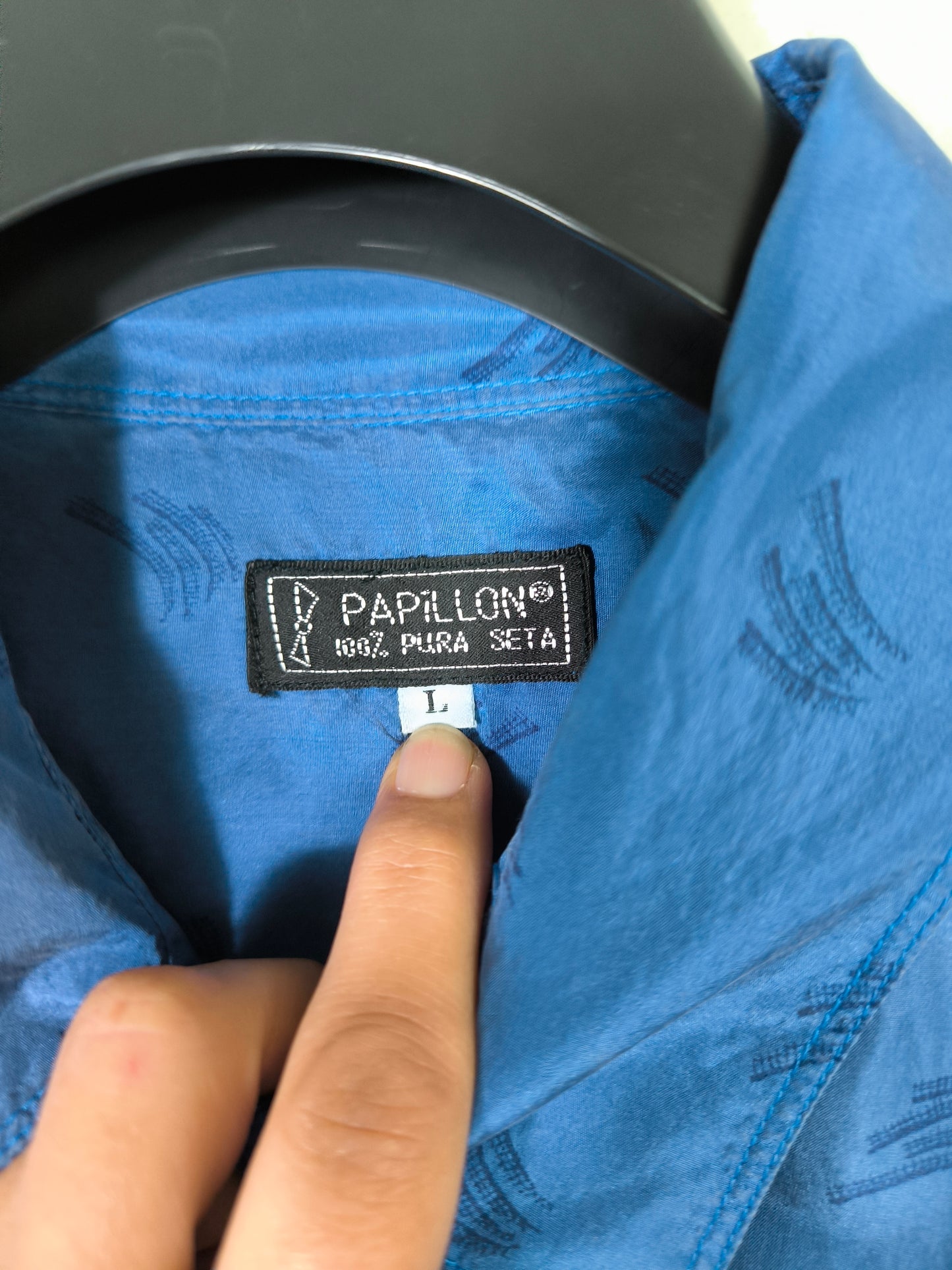 Papillon, camicia pura seta vintage blu