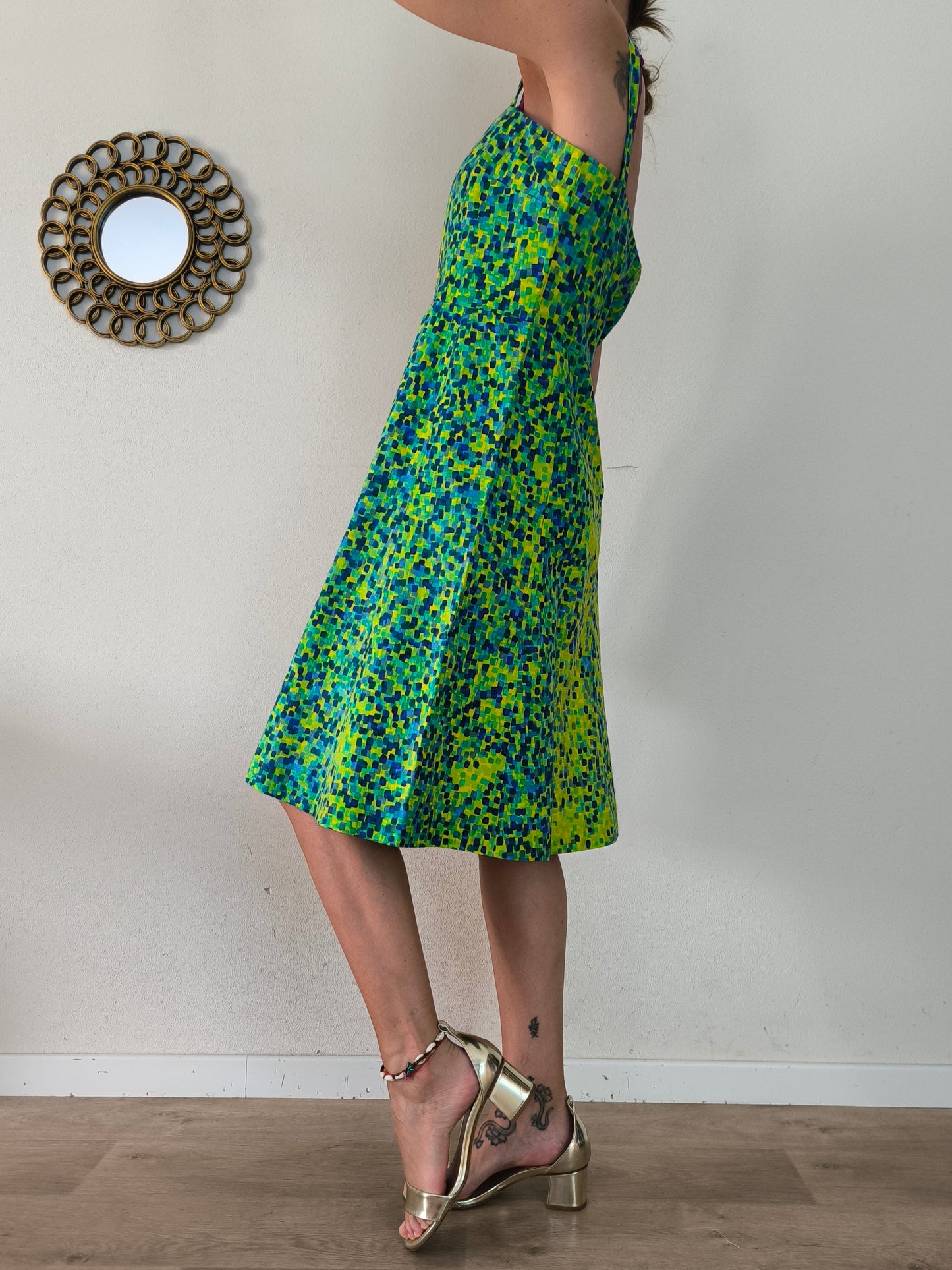 Abito vintage giallo/verde in cotone