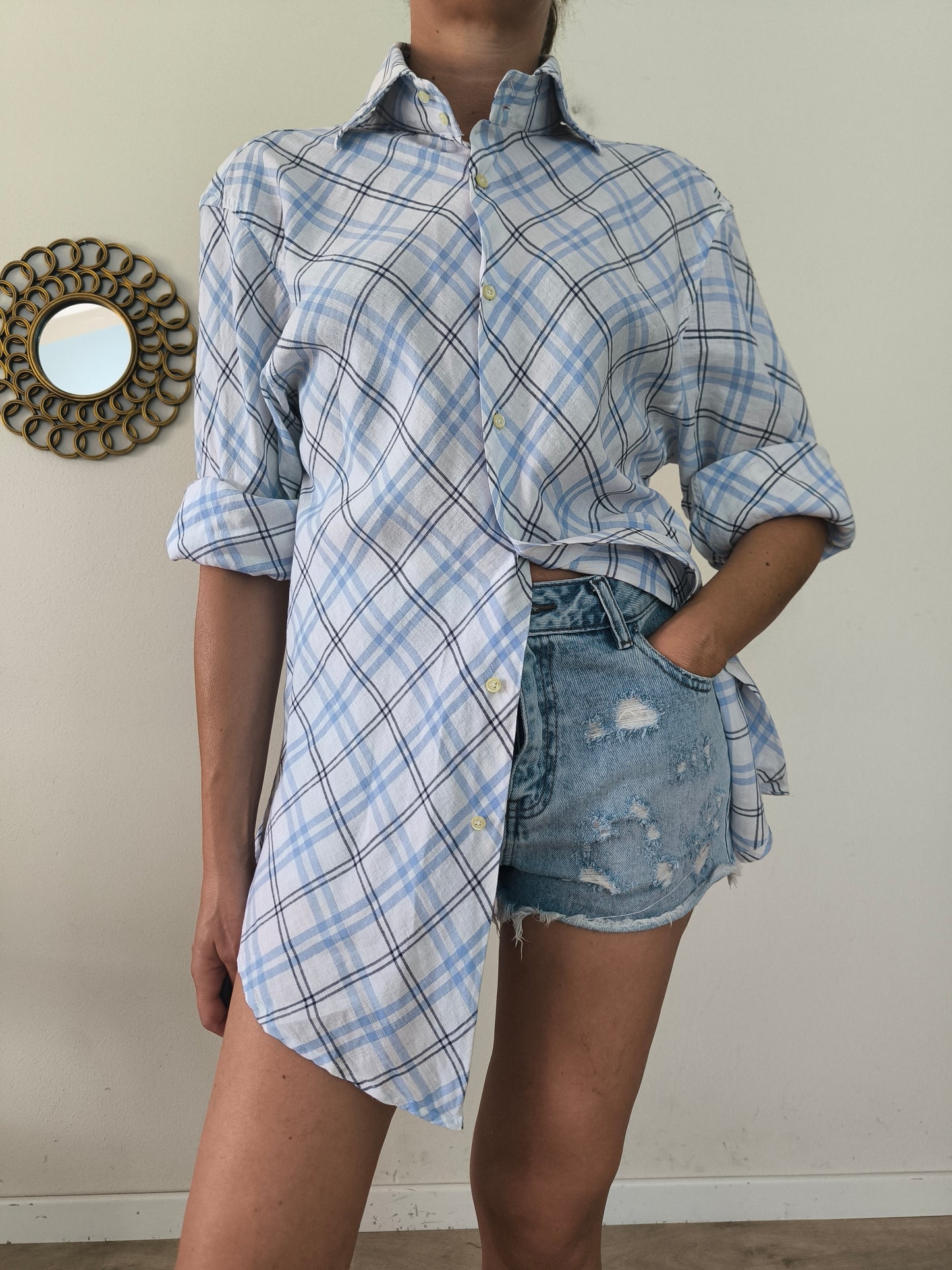 Camicetta quadrettata unisex bianco/azzurro