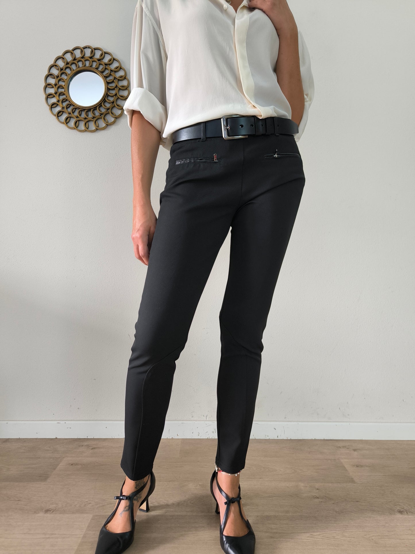 Pantalone aderente nero PennyBlack con inserti in pelle tg 44