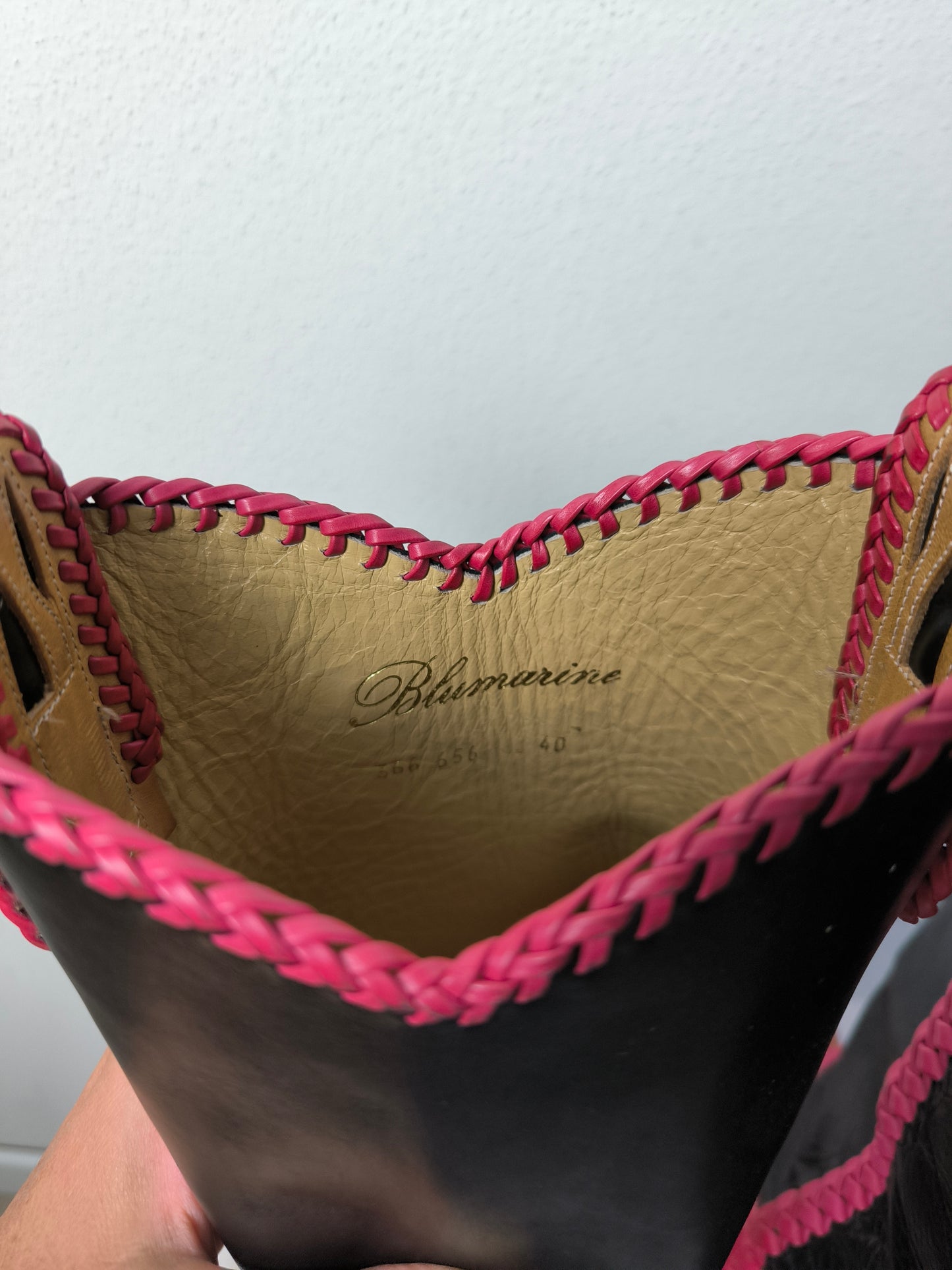 Texano Blumarine in pelle nero/rosa n. 40