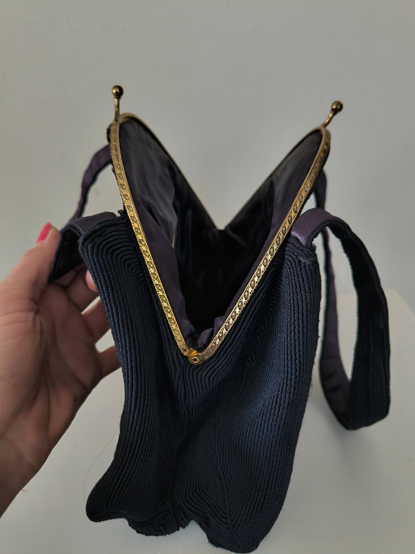 Borsetta anni 50 vintage blu con rosa