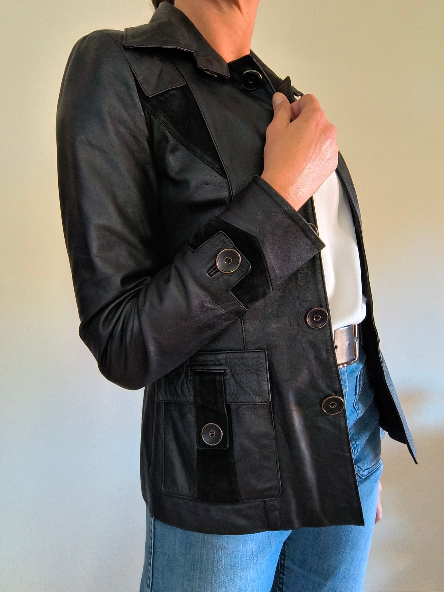 Giacca vintage in pelle Rocco Barocco nero tg S