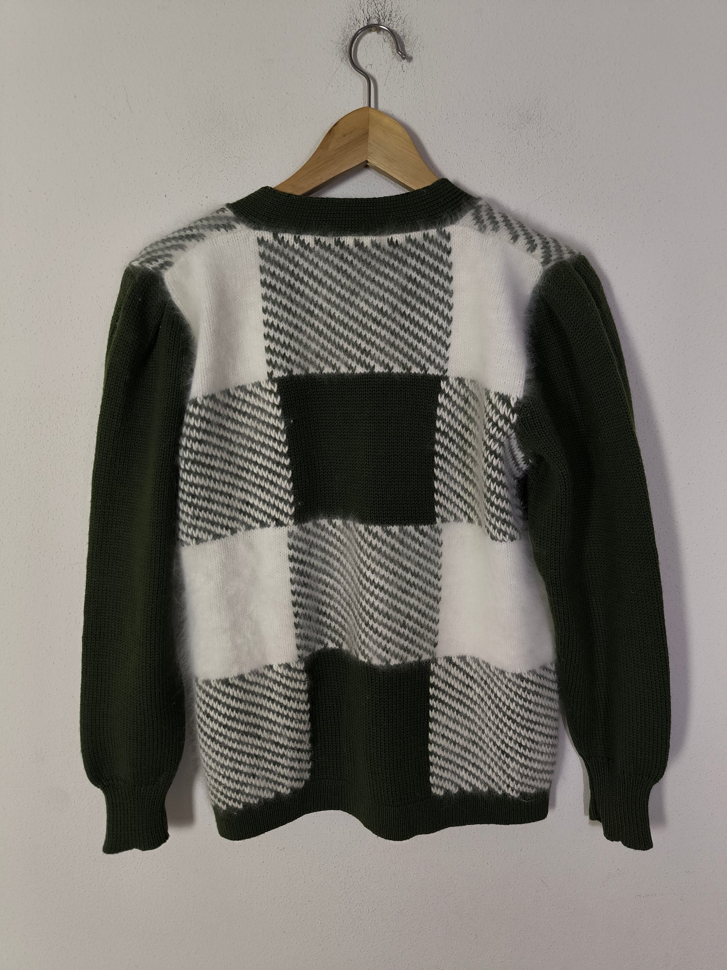 Cardigan vintage lana e angora olive/bianco