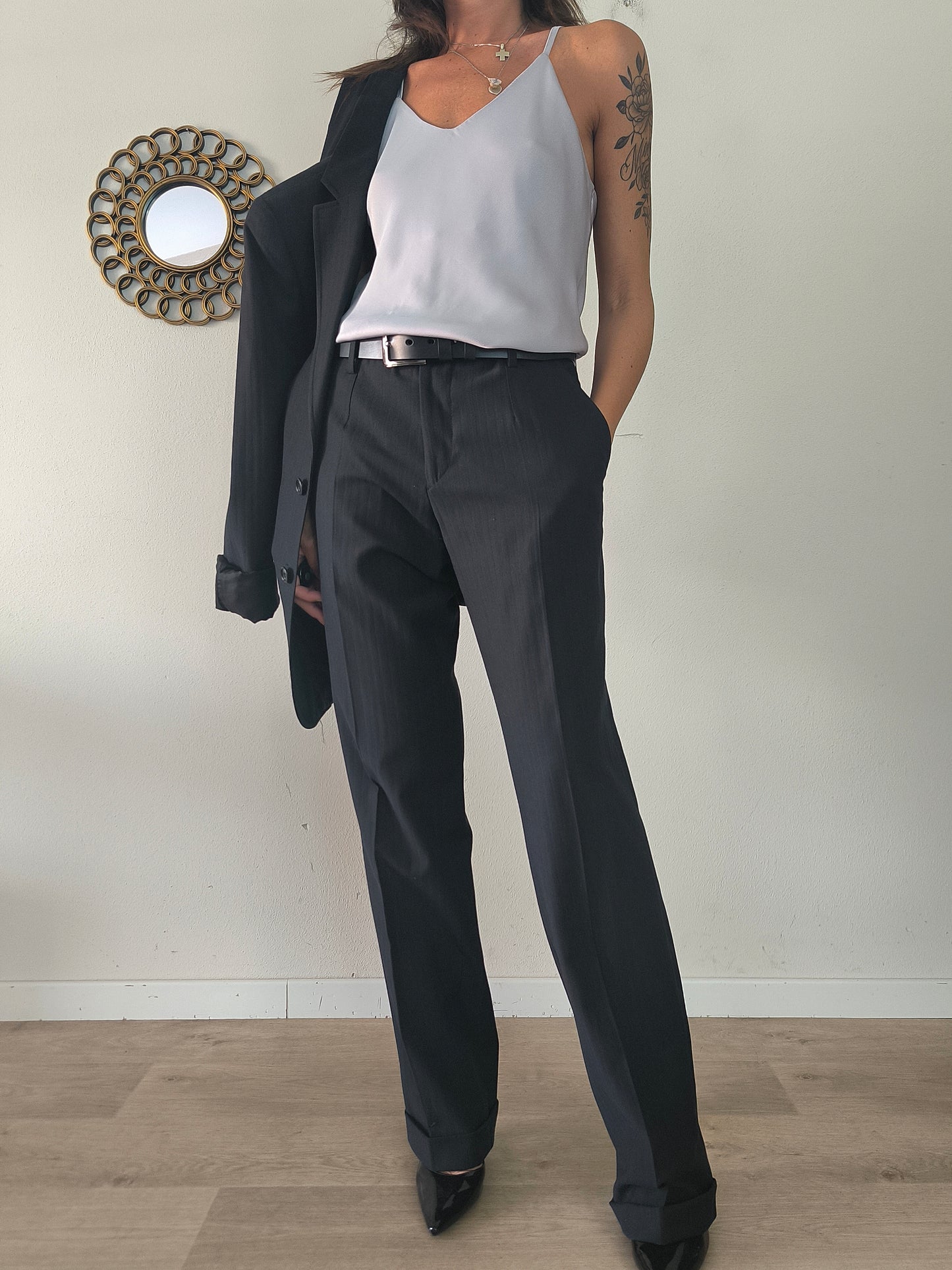 Completo giacca pantalone Versace in lana nero