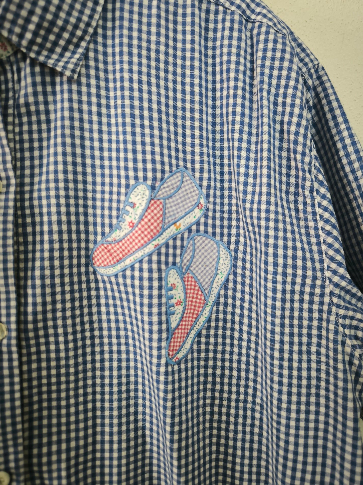 Camicetta cotone a quadretti bianco/blu