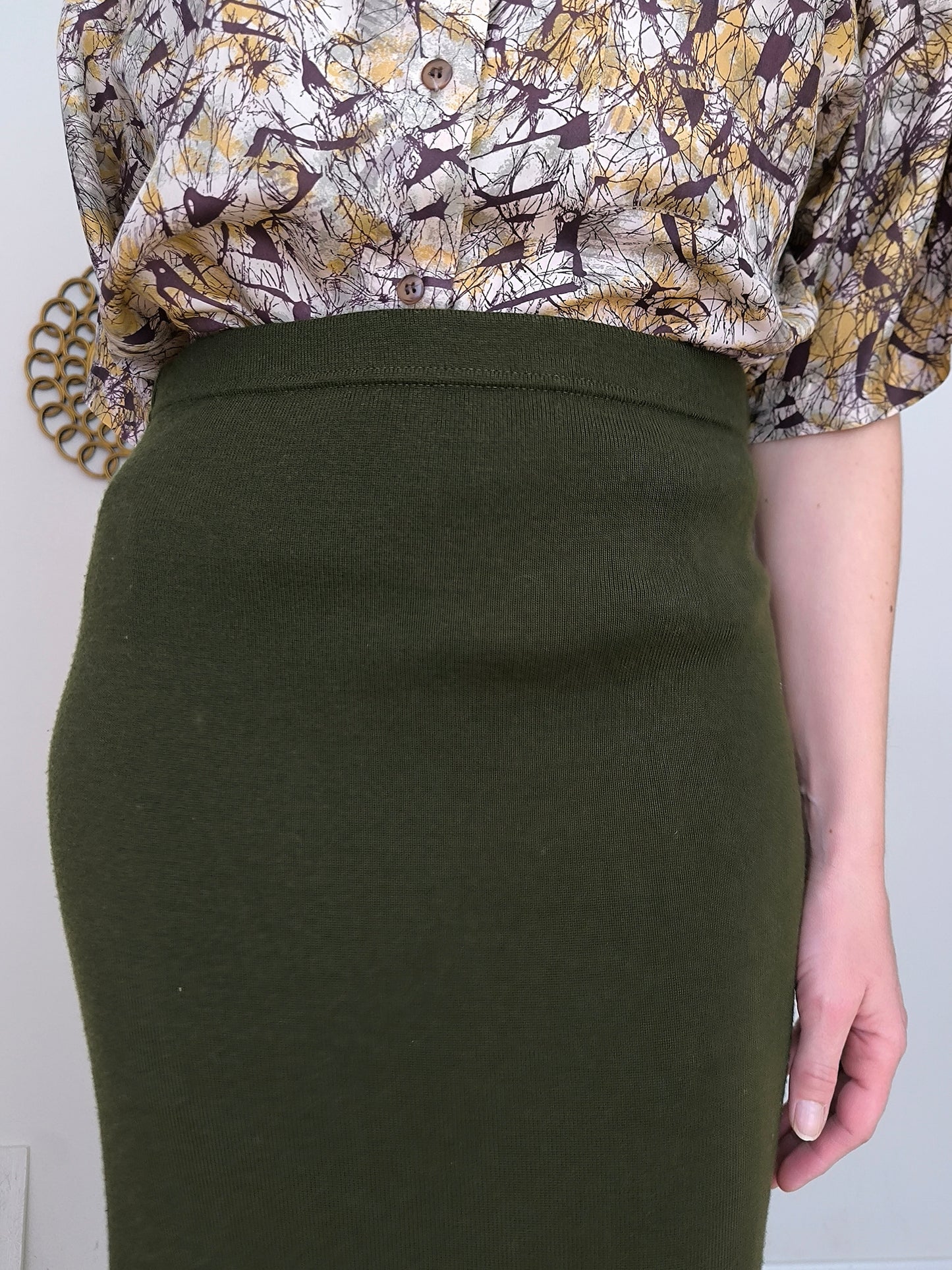 Gonna vintage pura lana verde scuro