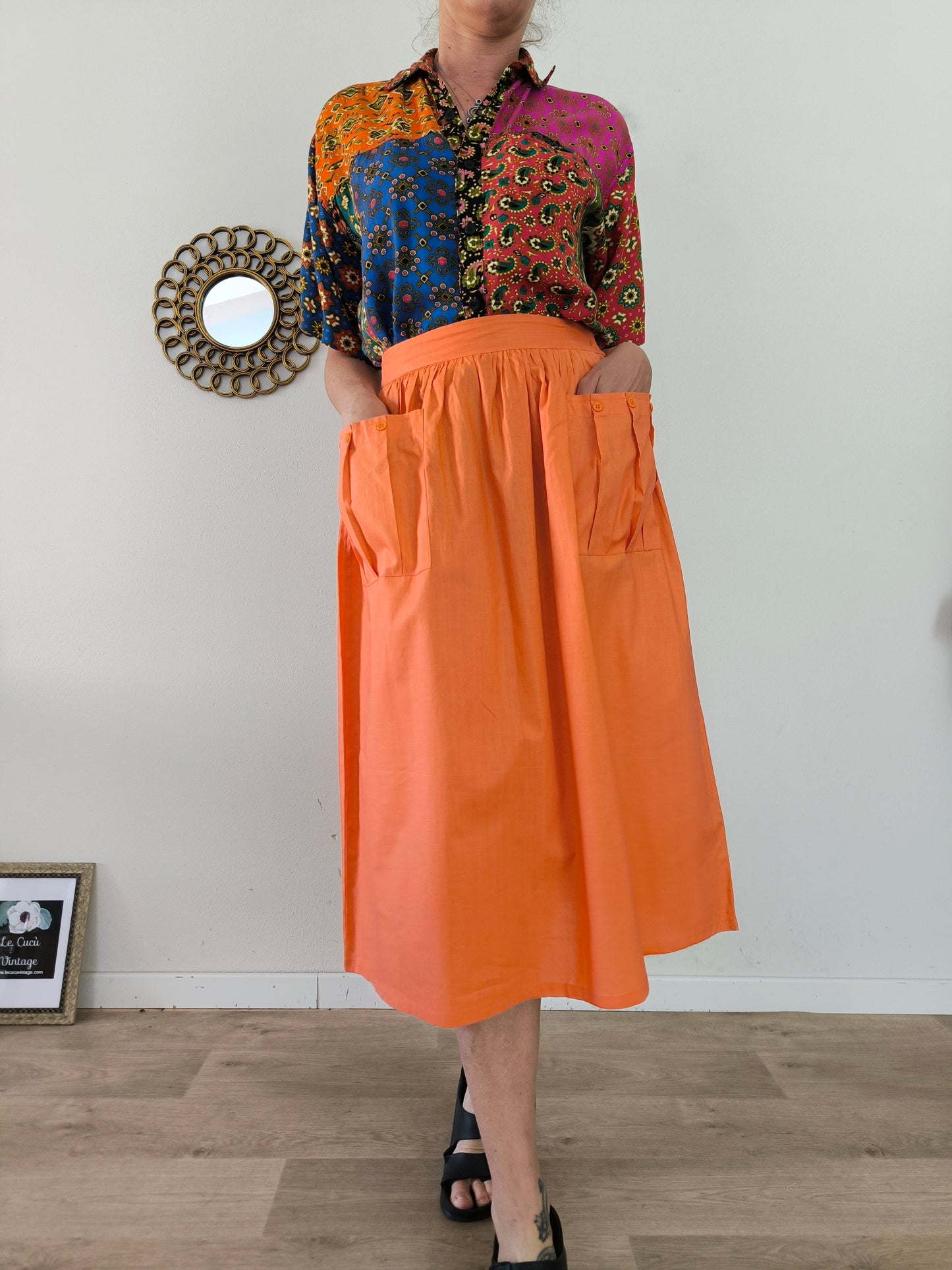 Gonna vintage in cotone arancione