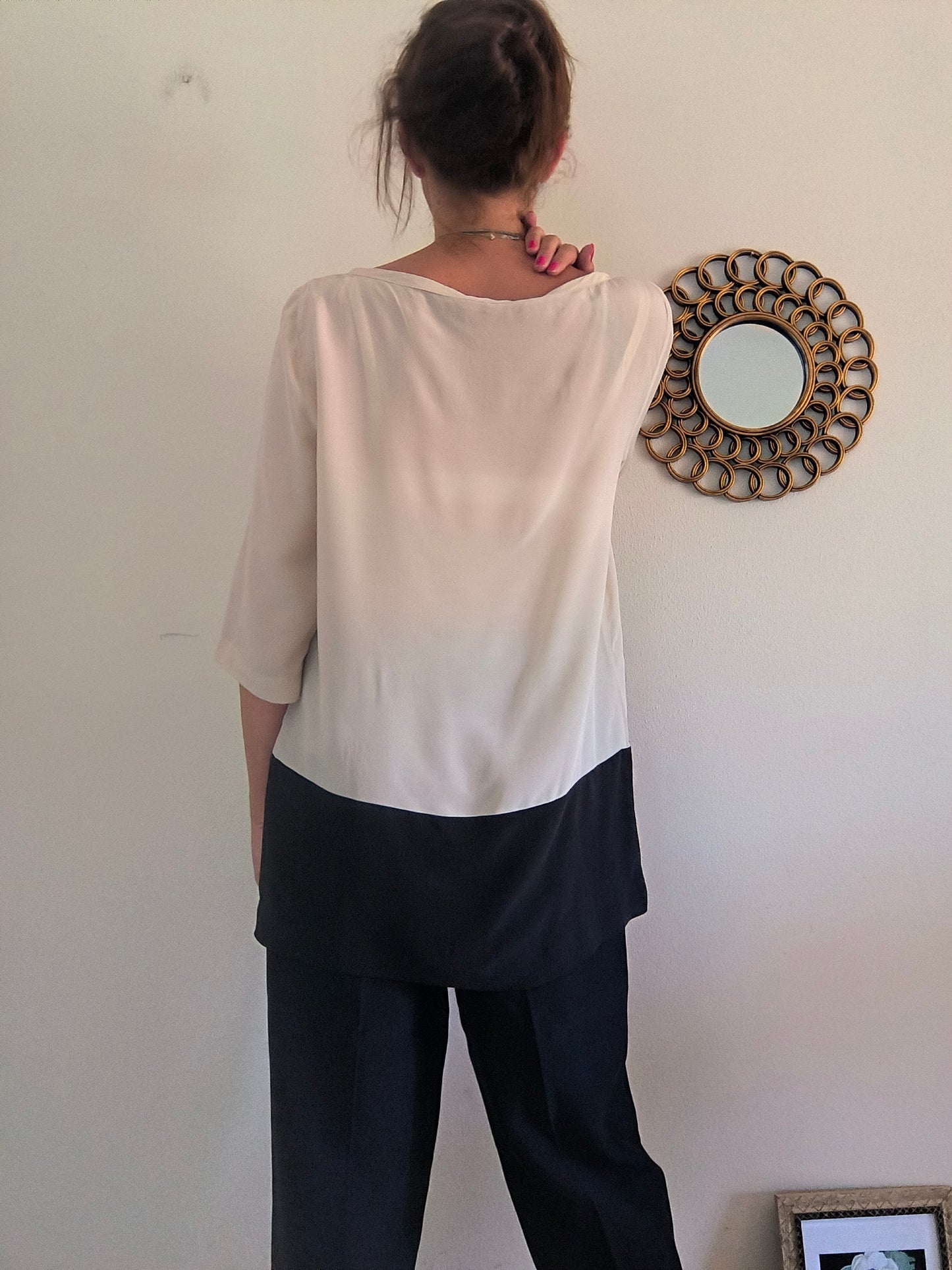 Blusa pura seta nude/nero