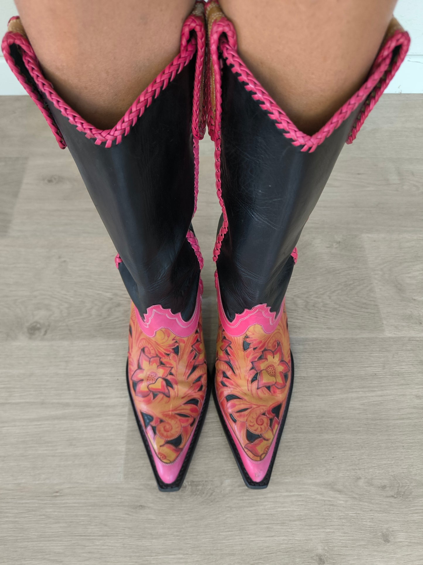 Texano Blumarine in pelle nero/rosa n. 40