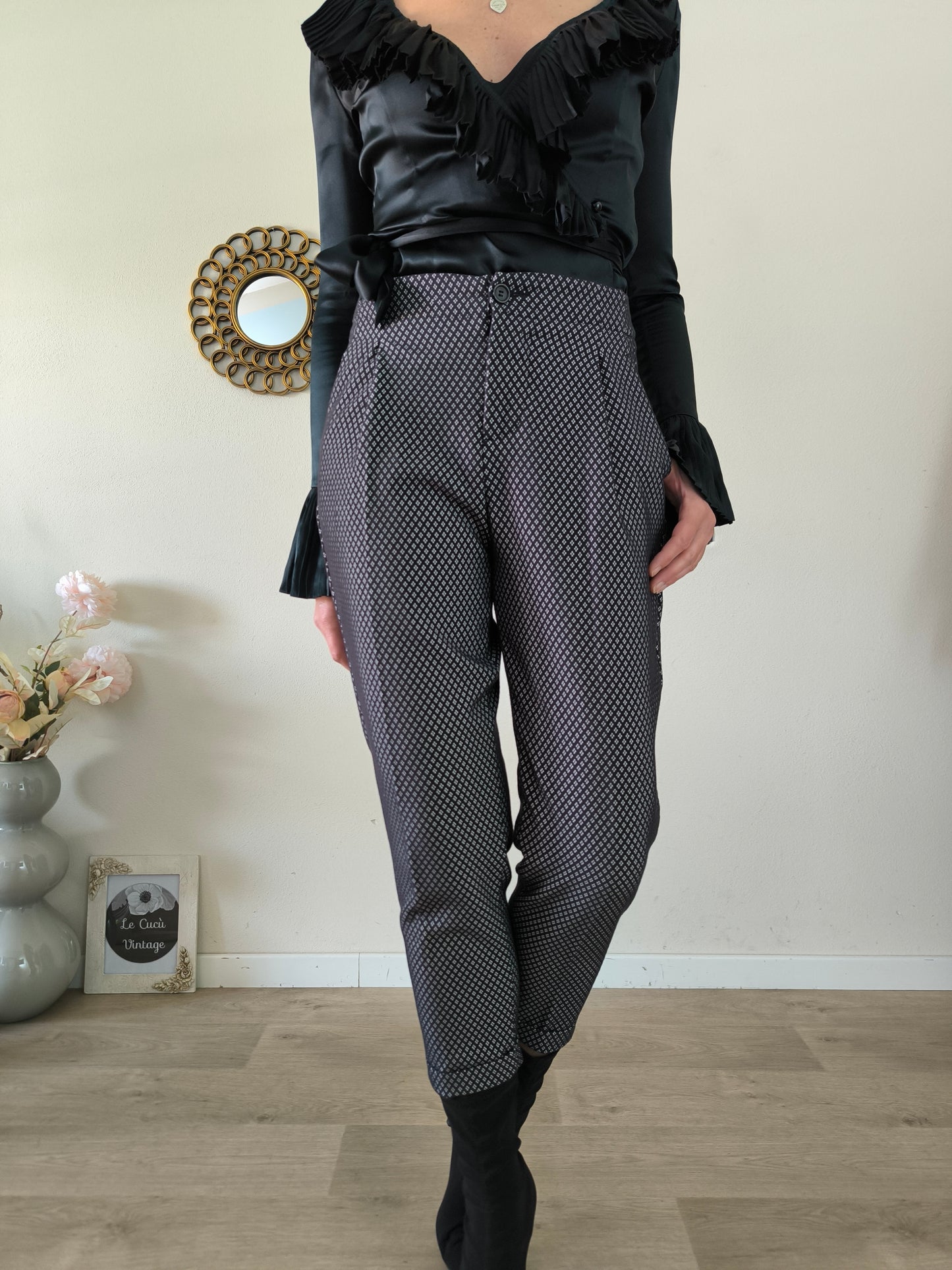 Pantalone Benetton nero con piccola fantasia tg S