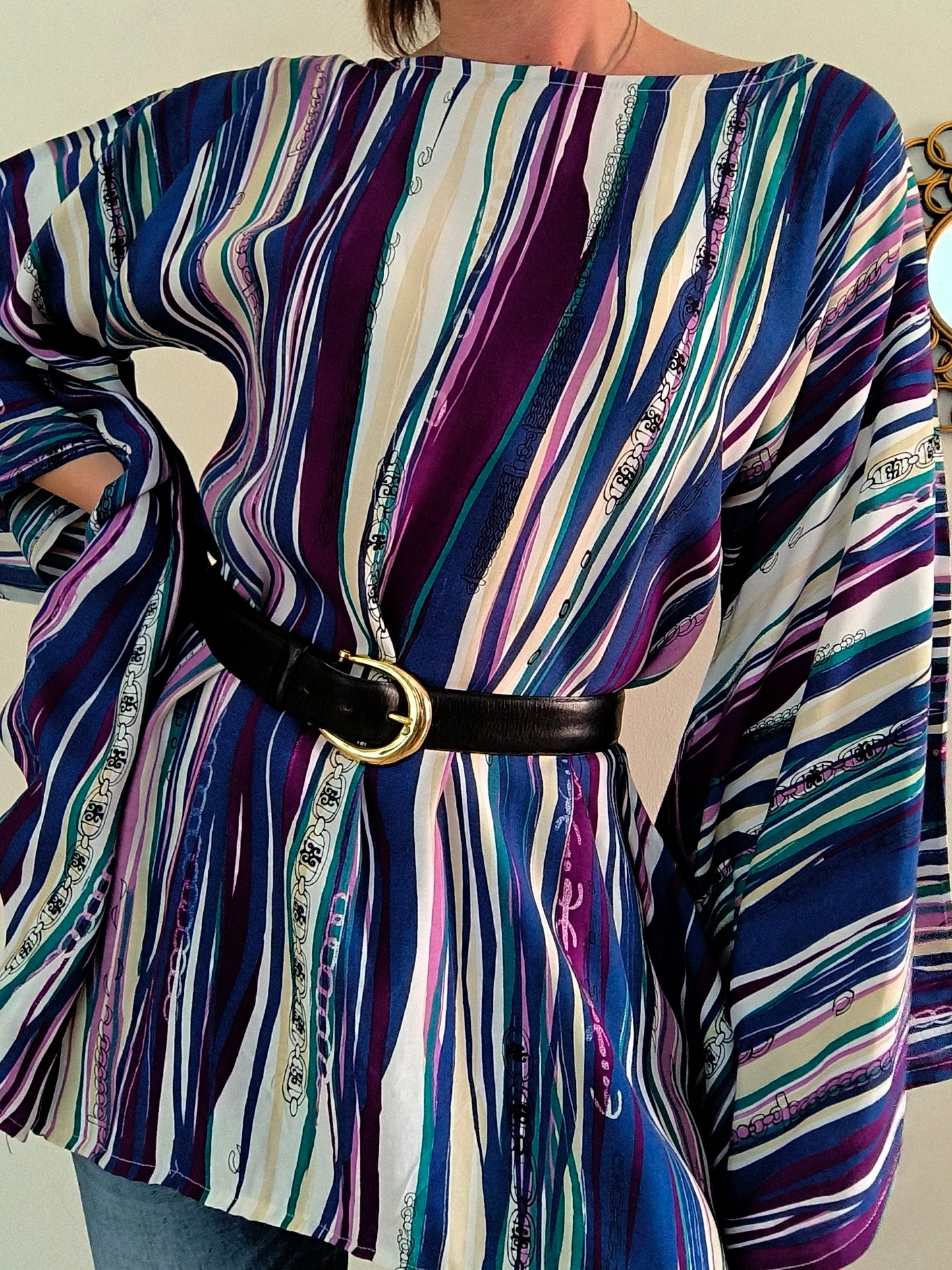 Blusa sartoriale fantasia tessuto anni 70, taglia unica