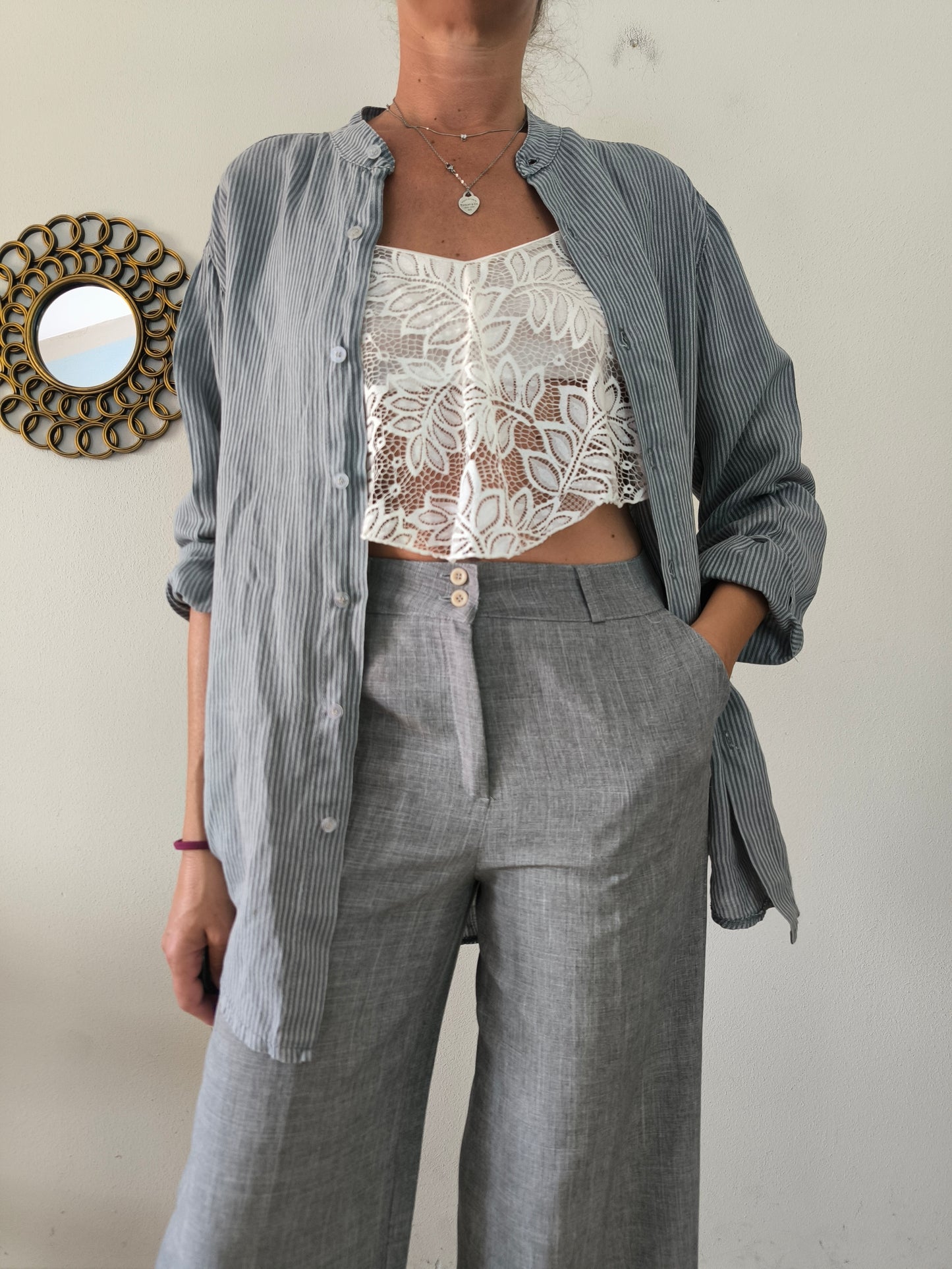 Camicia unisex in lino grigio
