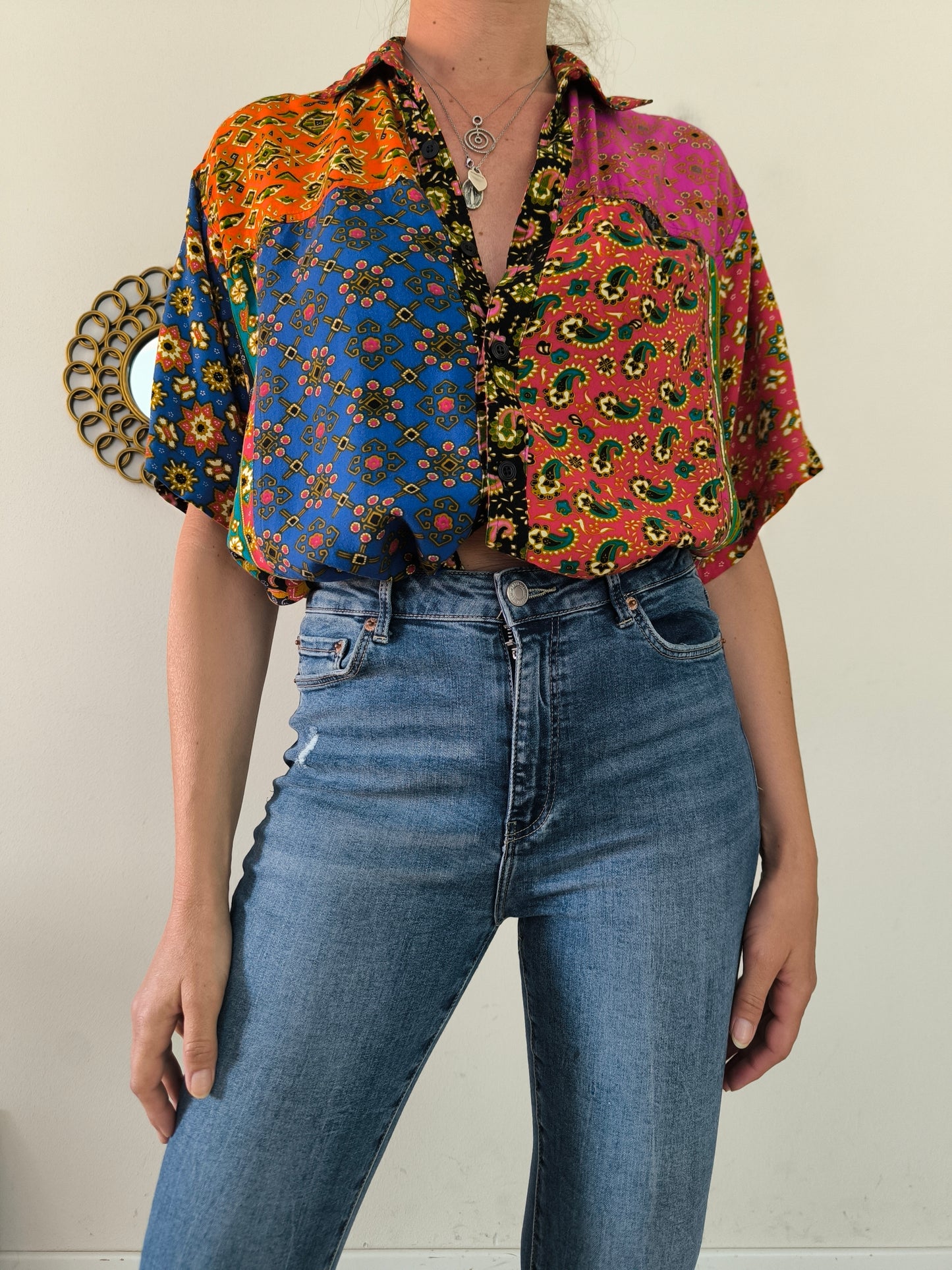 Camicia indonesiana unisex in cotone multicolore One size
