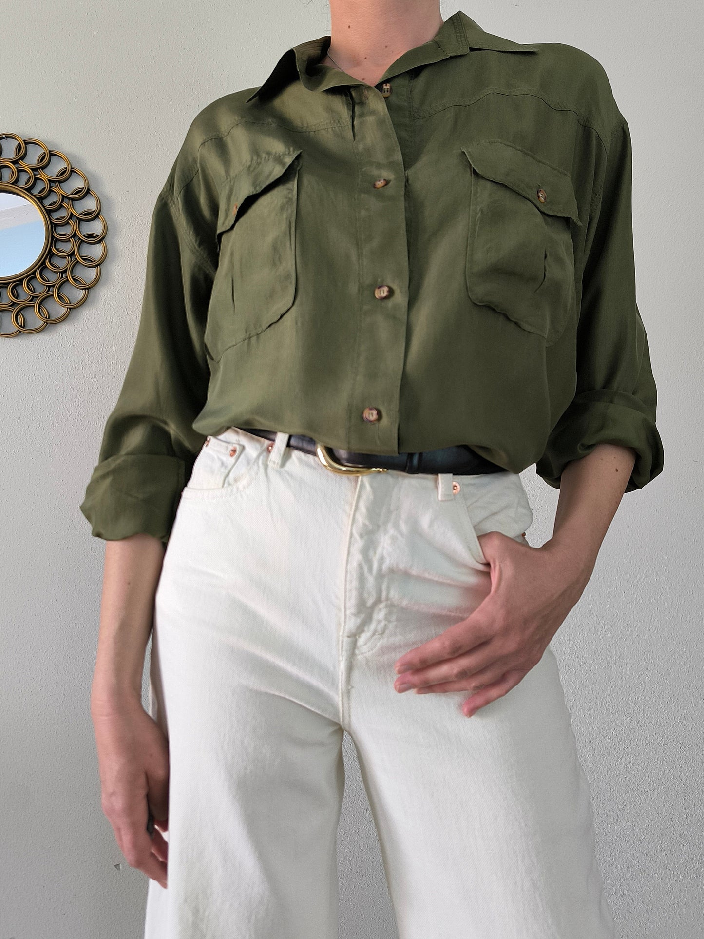 Camicia pura seta kaki