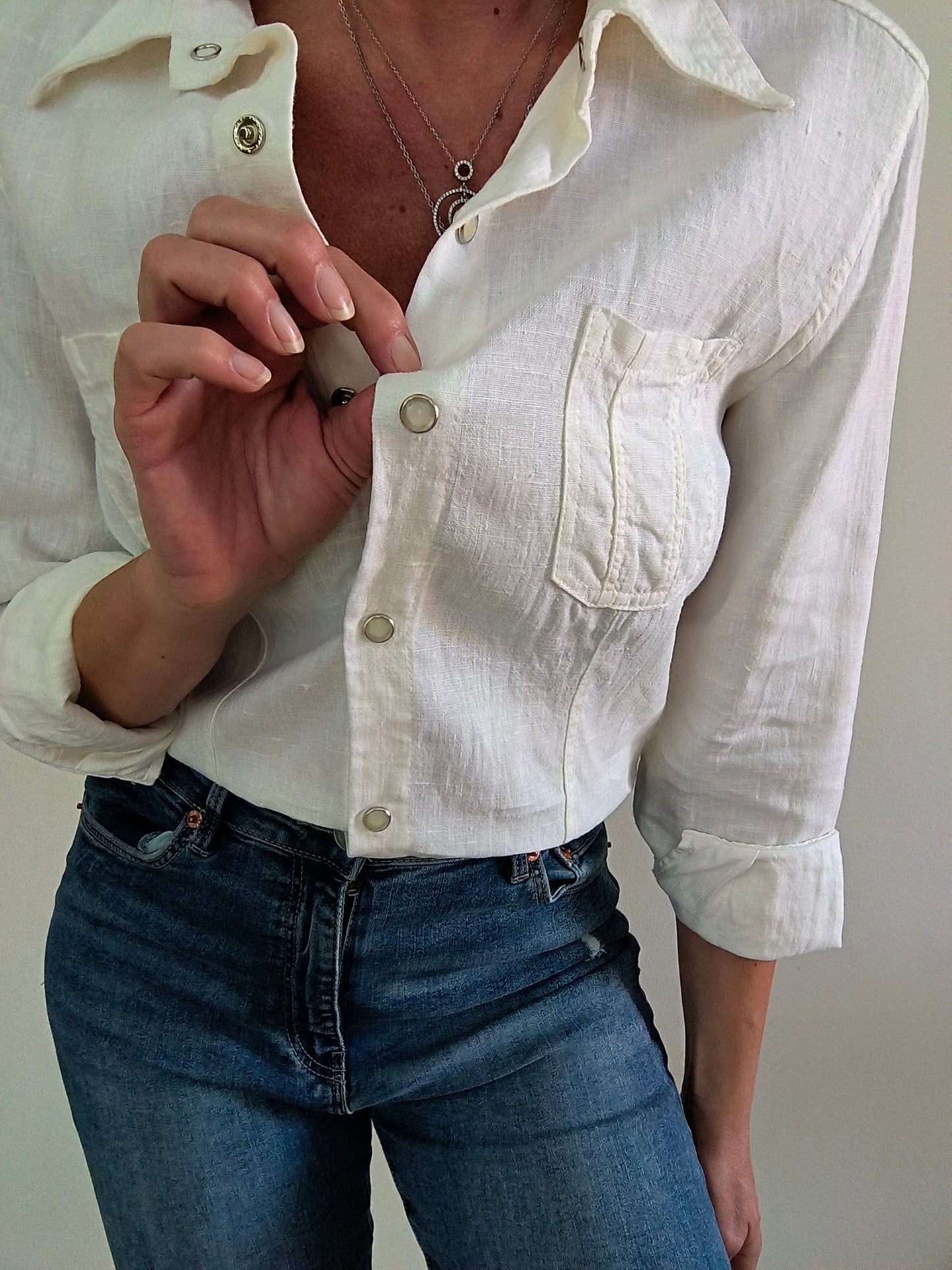 Camicetta vintage in lino bianco tg M