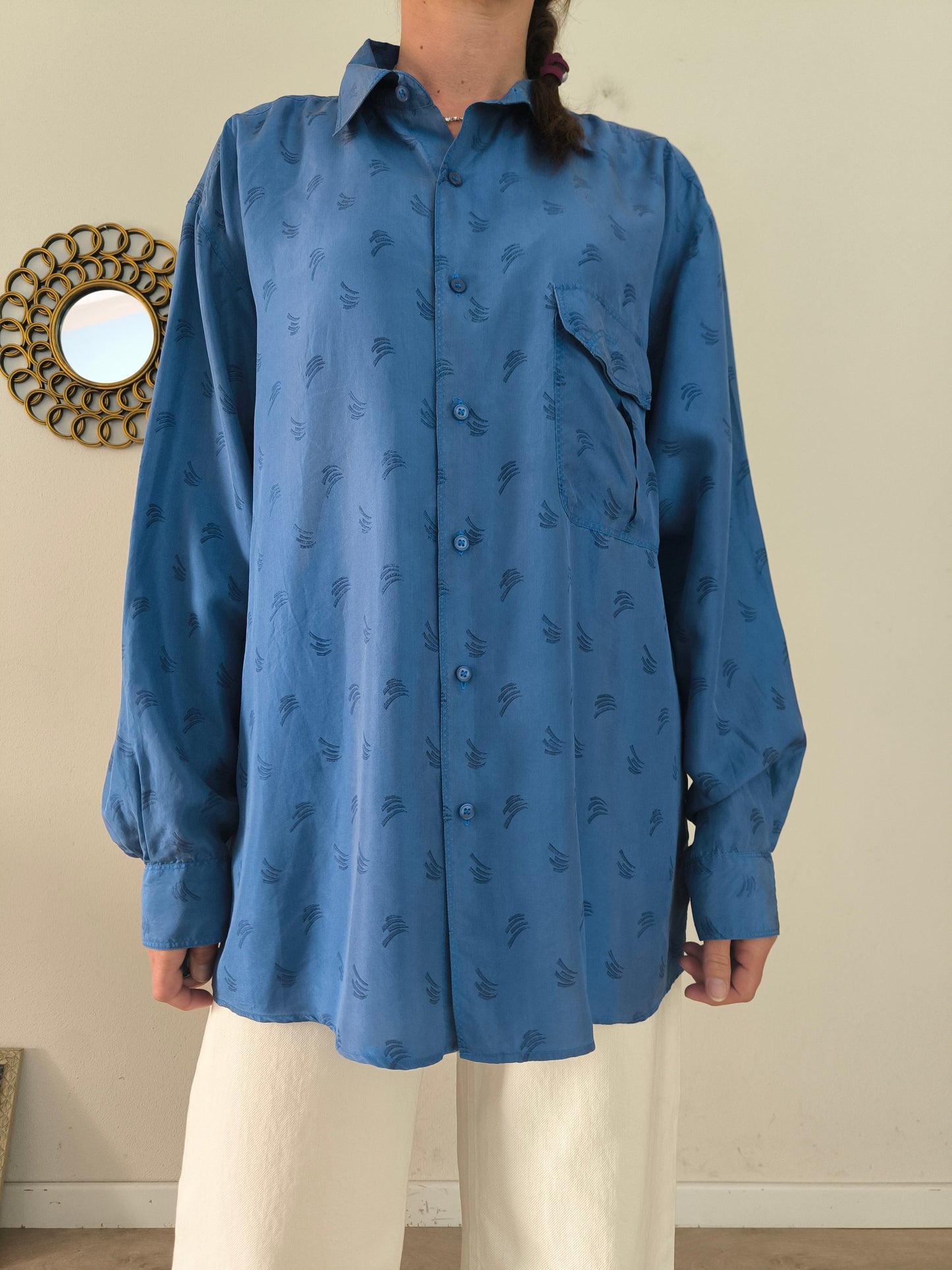 Papillon, camicia pura seta vintage blu