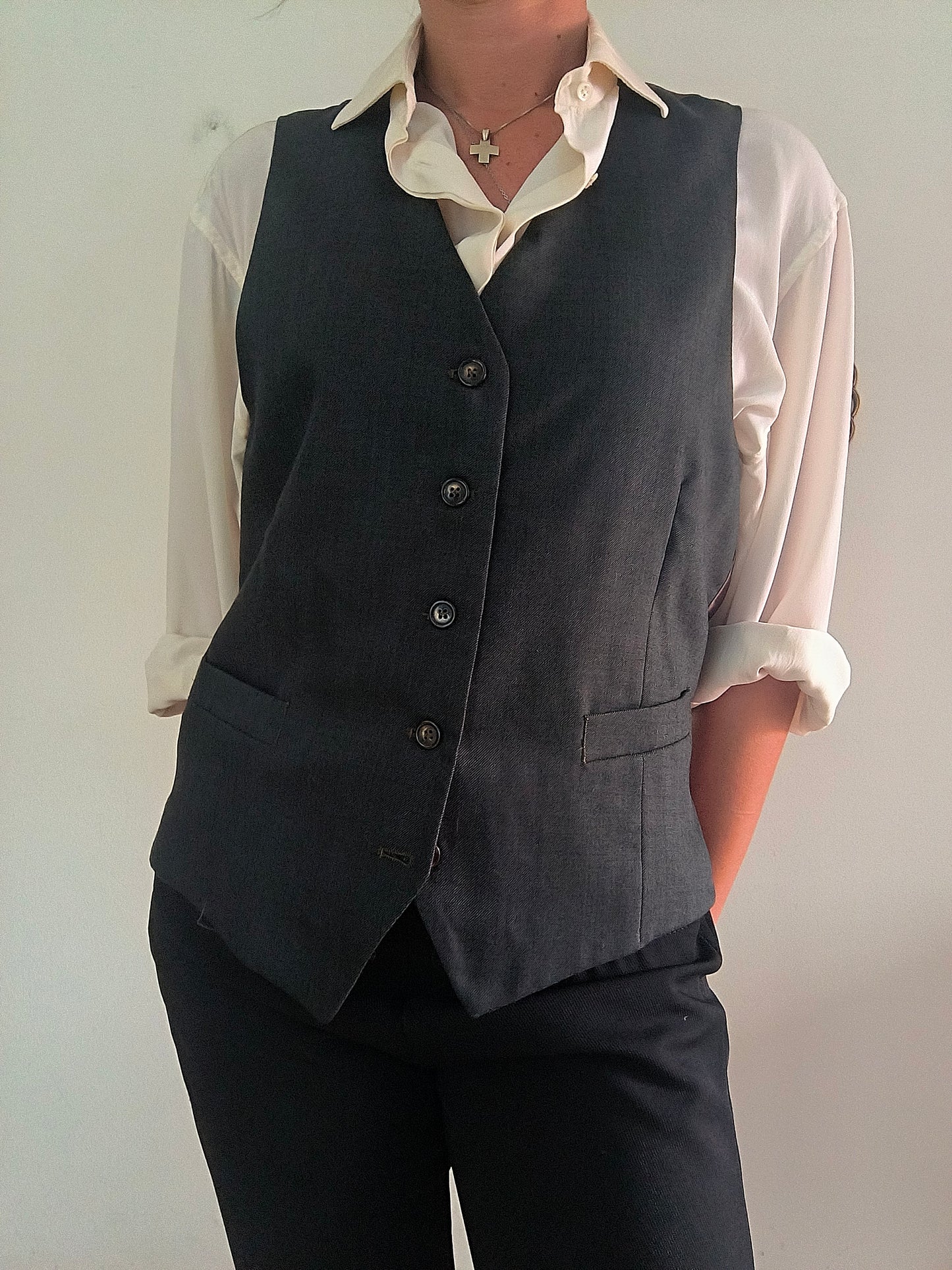 Gilet marrone/grigio pura lana vergine tg 48