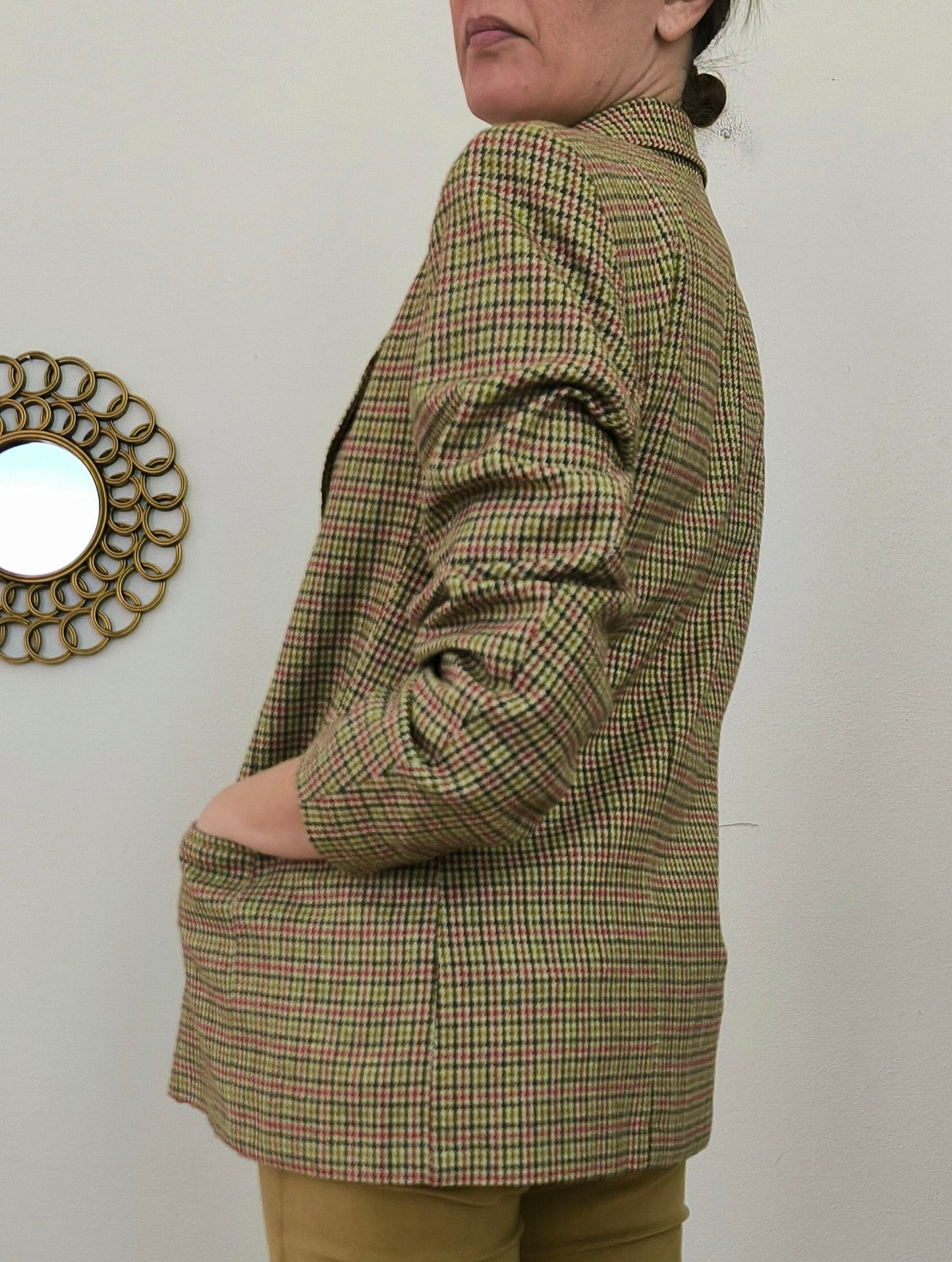Blazer quadrettato in lana chiaro