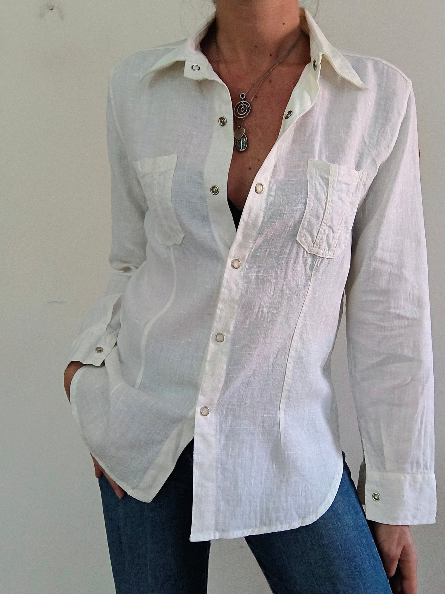 Camicetta vintage in lino bianco tg M
