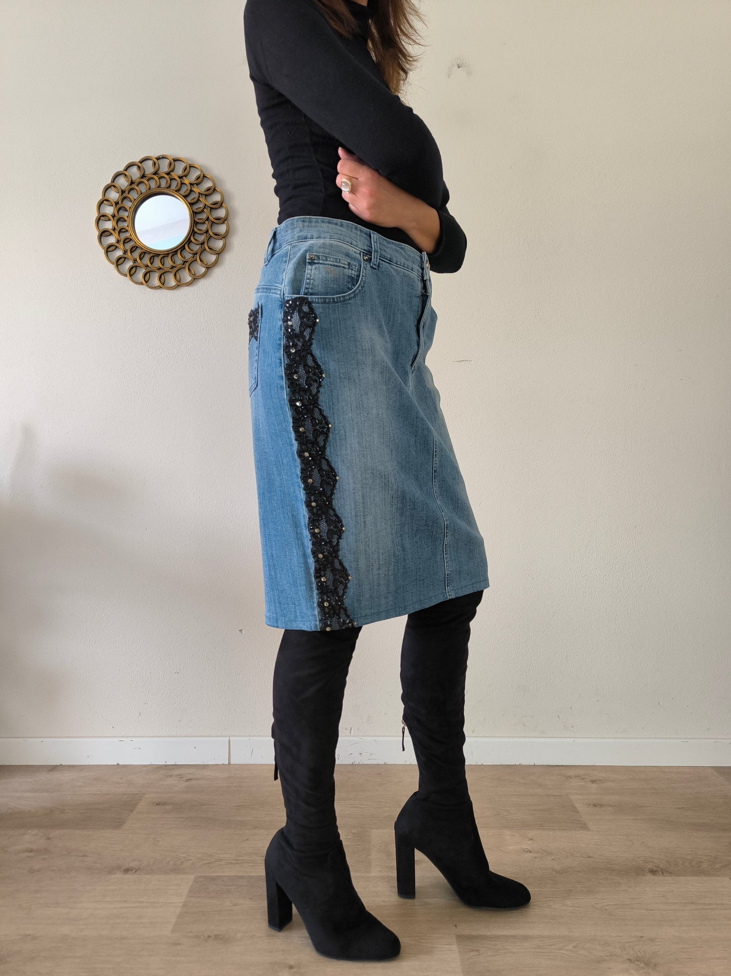 Gonna in Denim Angelo Marani con pizzo tg 50