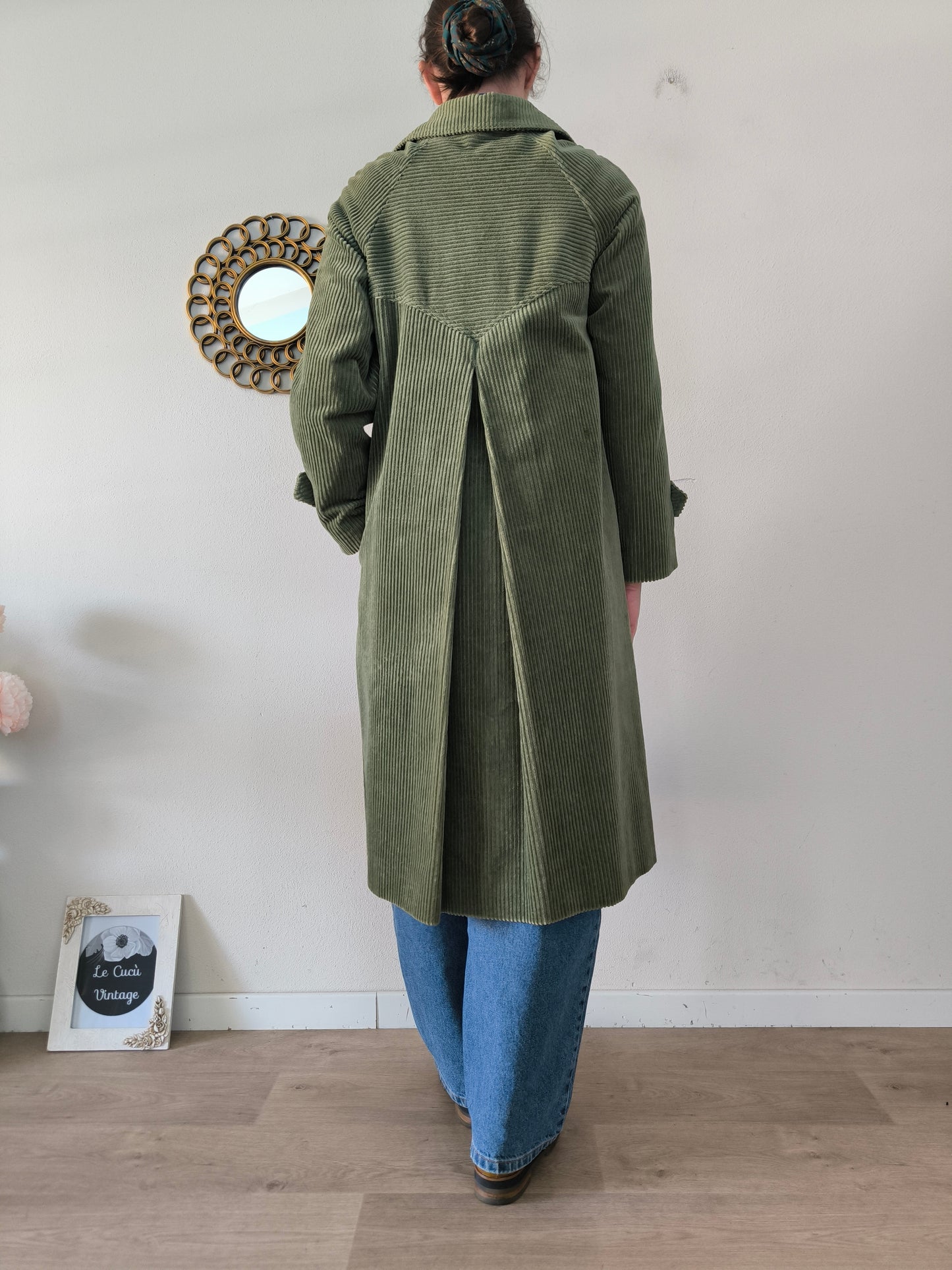 Trench / soprabito 1970s in velluto a coste verde tg M