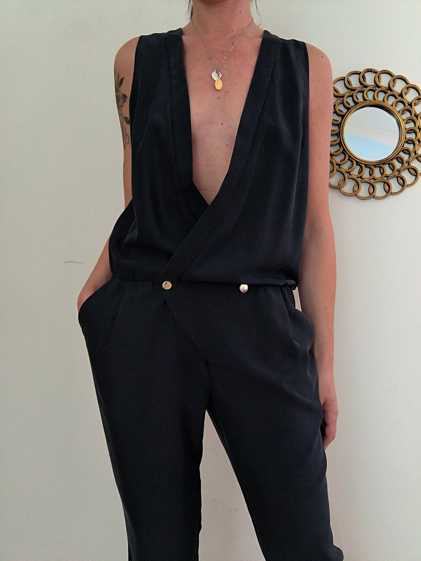 Jumpsuit Imperial nera com ampio scollo