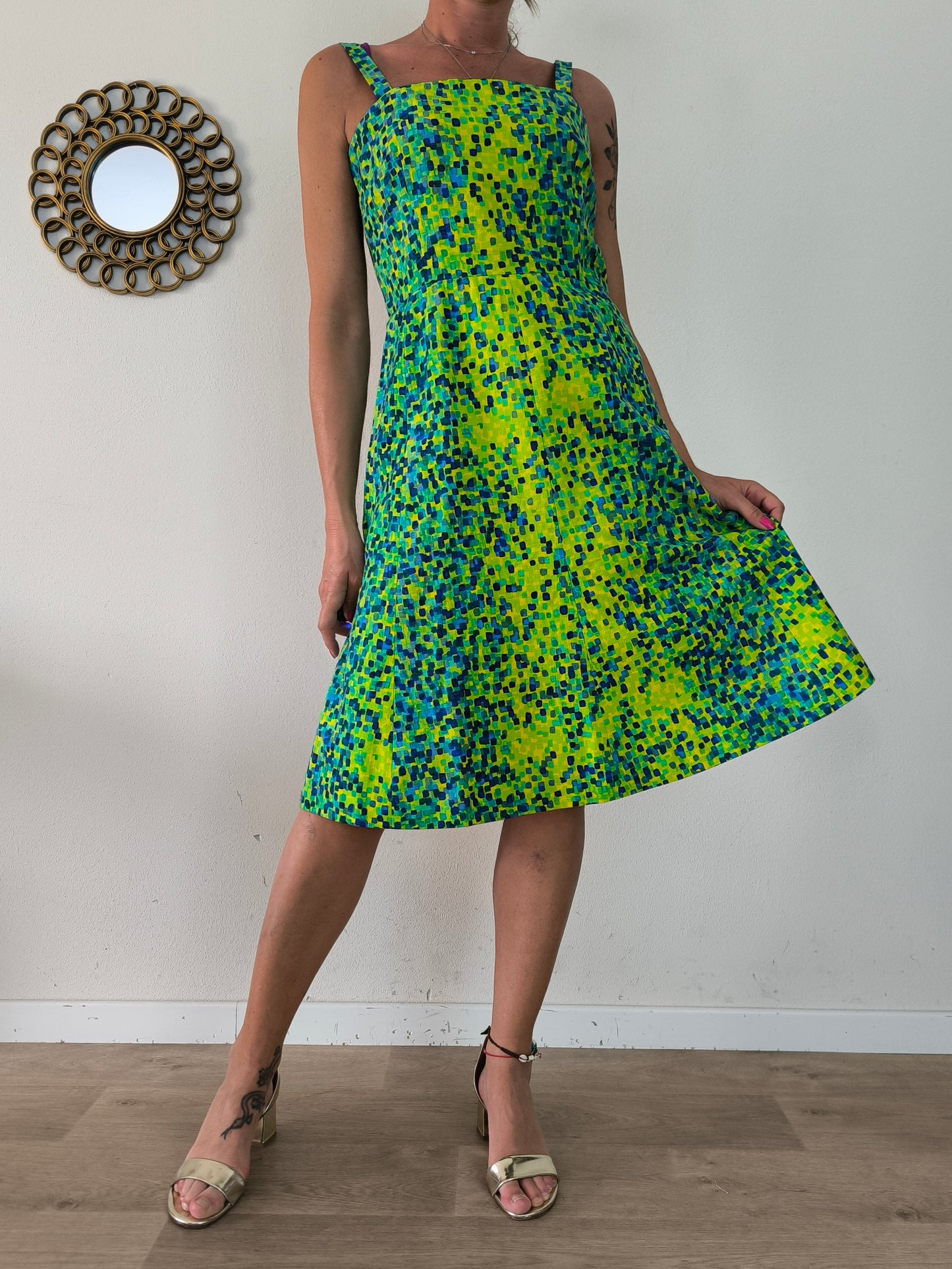 Abito vintage giallo/verde in cotone