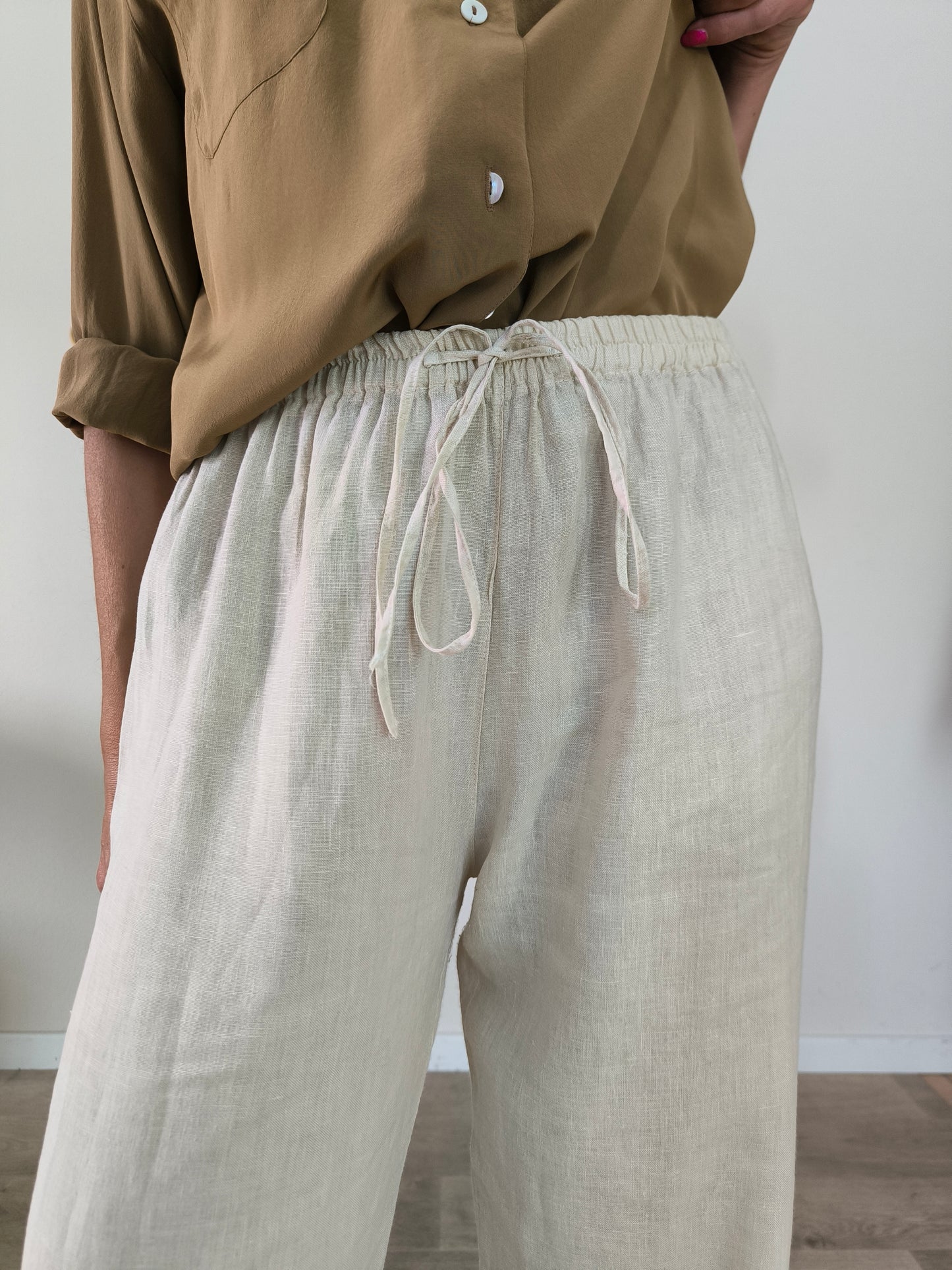 Pantalone lino écru tg L