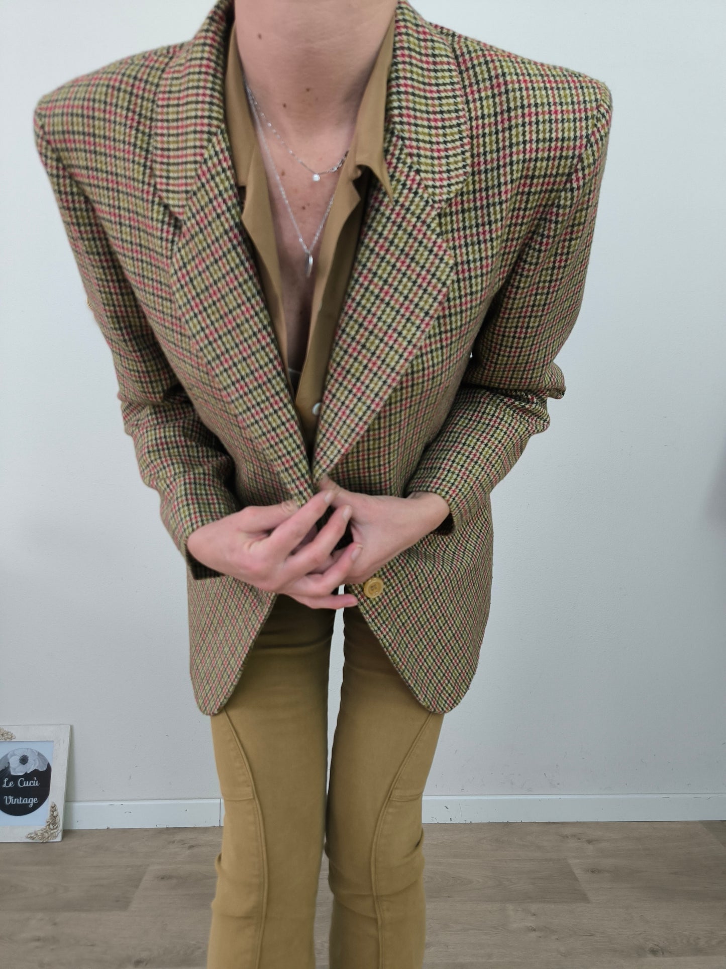 Blazer quadrettato in lana chiaro