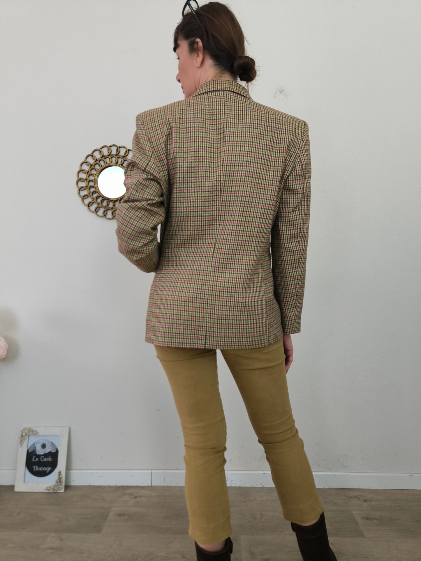 Blazer quadrettato in lana chiaro