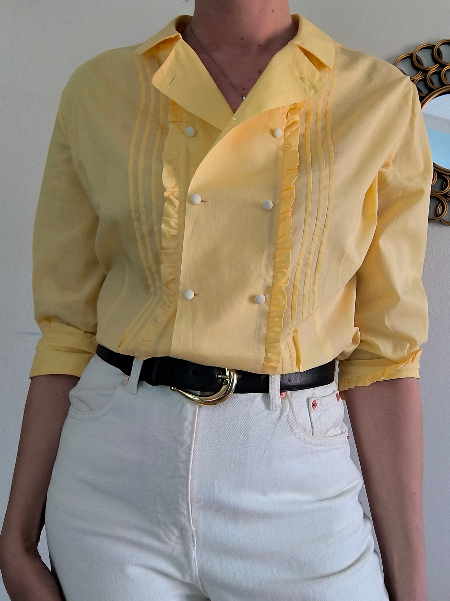 Camicia 1950's in cotone giallo crema tg S