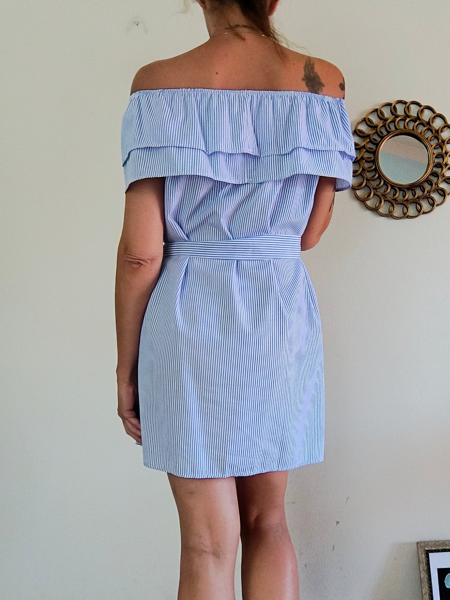 Abito estivo in cotone a righe bianco/blu