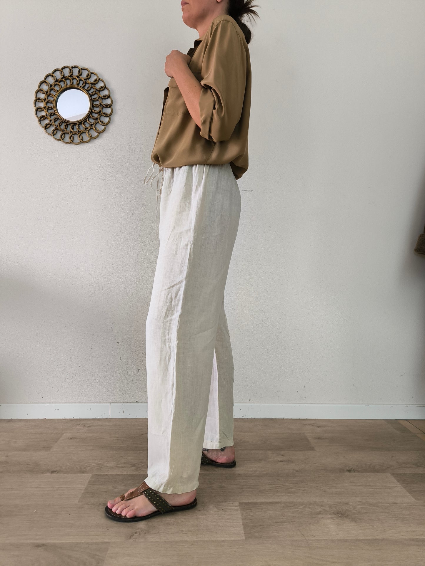 Pantalone lino écru tg L
