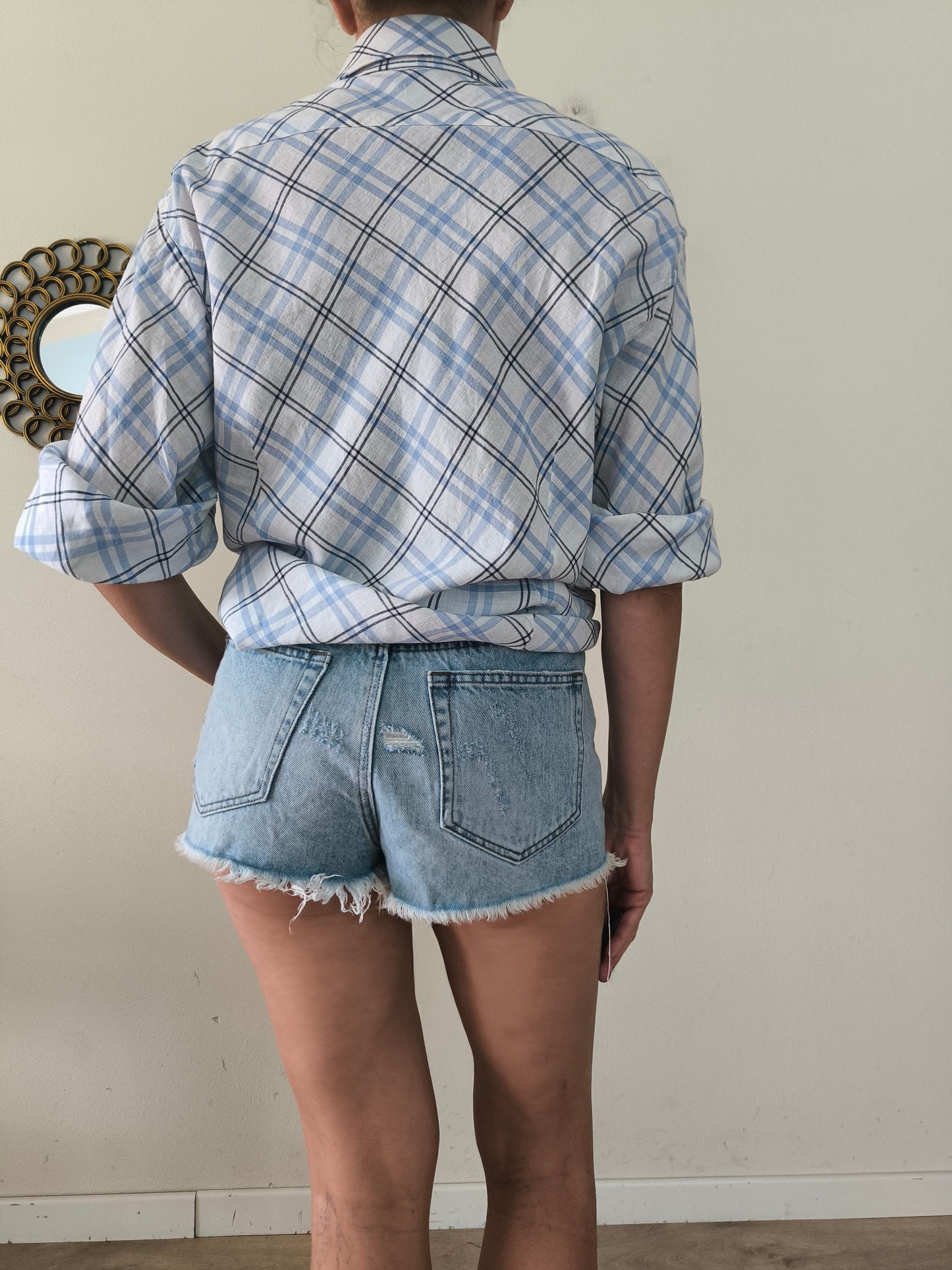 Camicetta quadrettata unisex bianco/azzurro