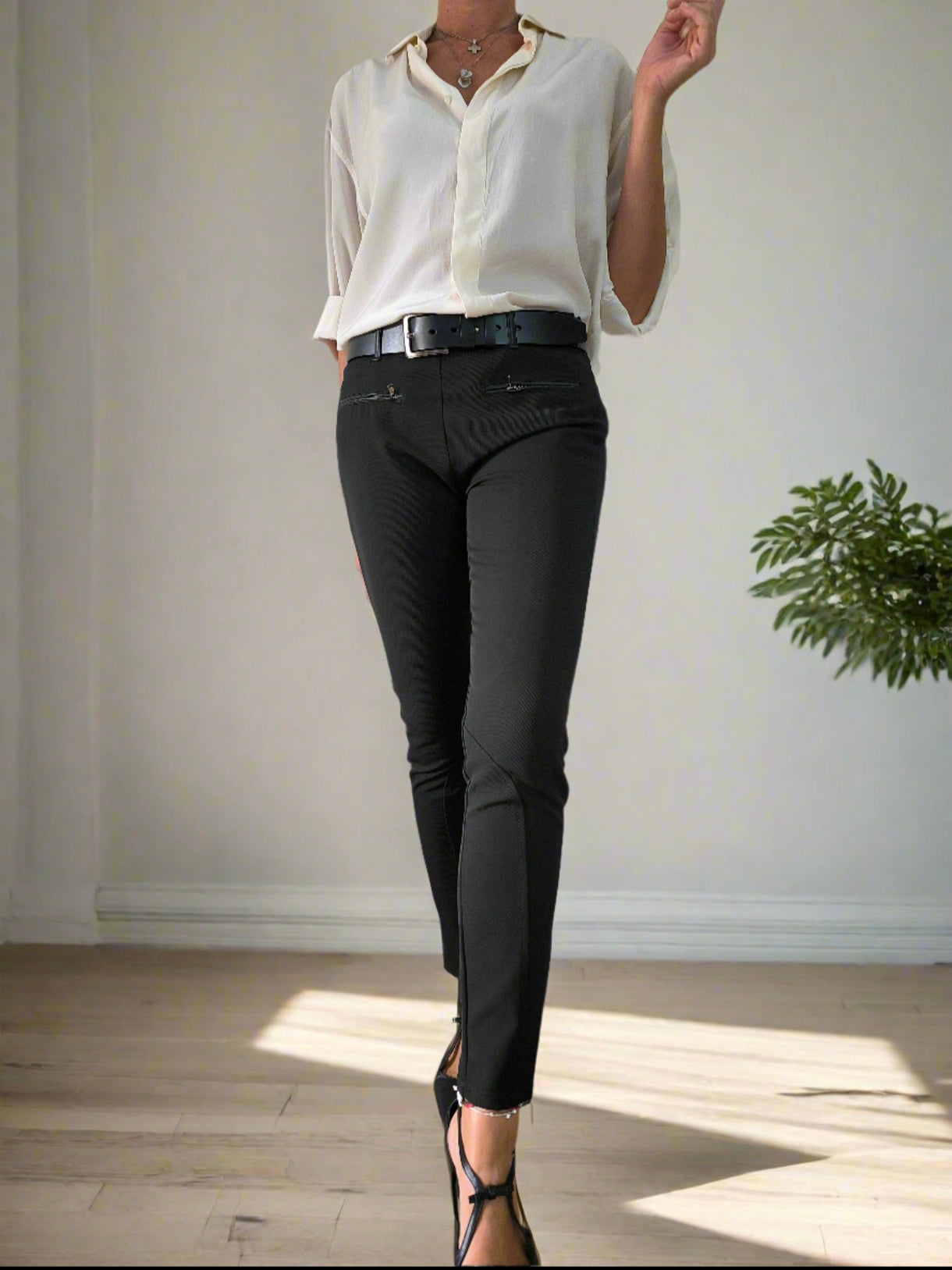 Pantalone aderente nero PennyBlack con inserti in pelle tg 44
