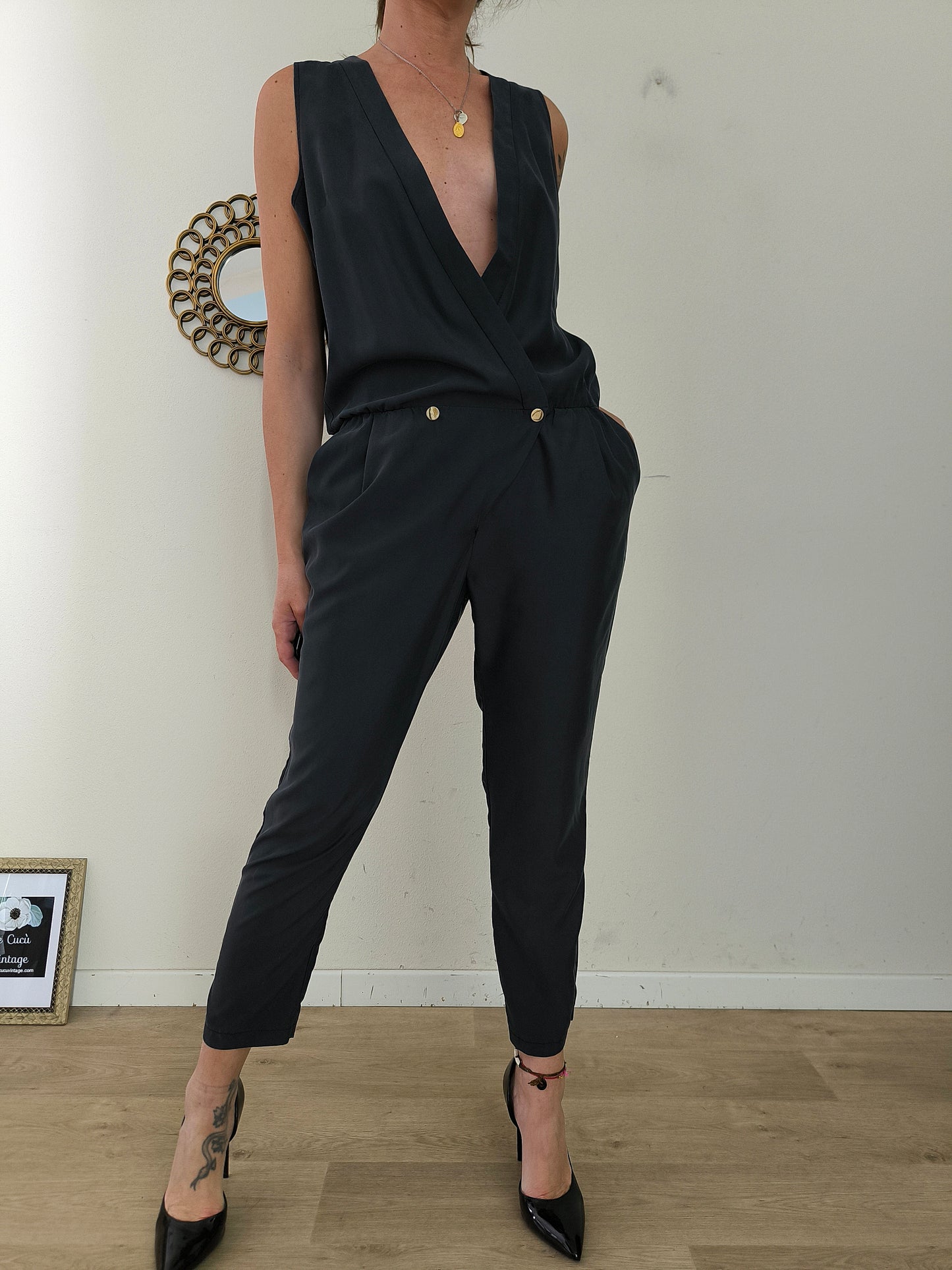 Jumpsuit Imperial nera com ampio scollo