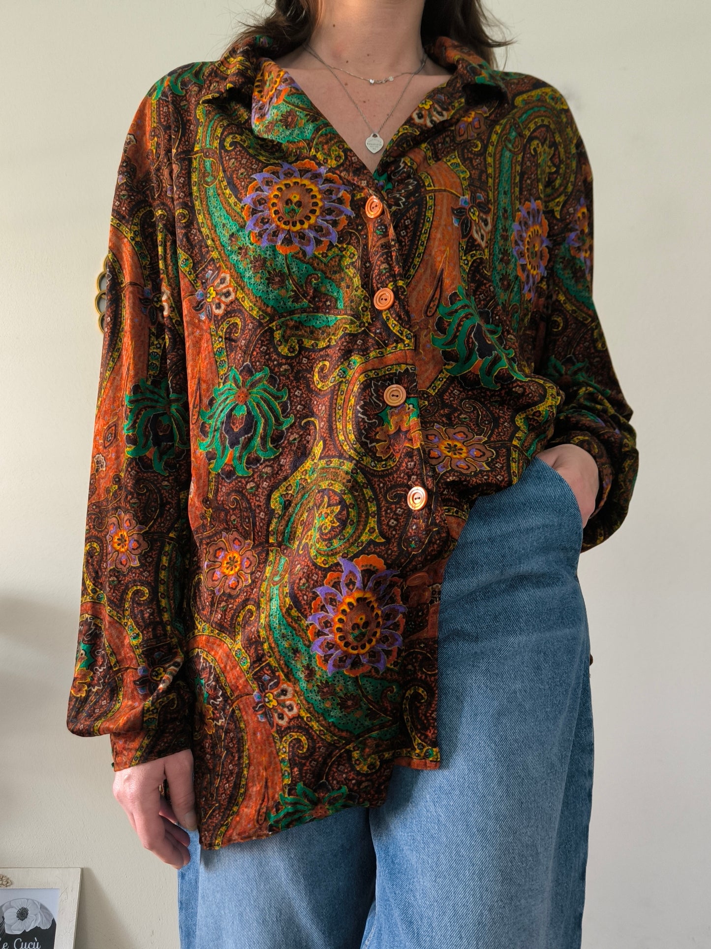 Camicia over sartoriale in velluto fantasia