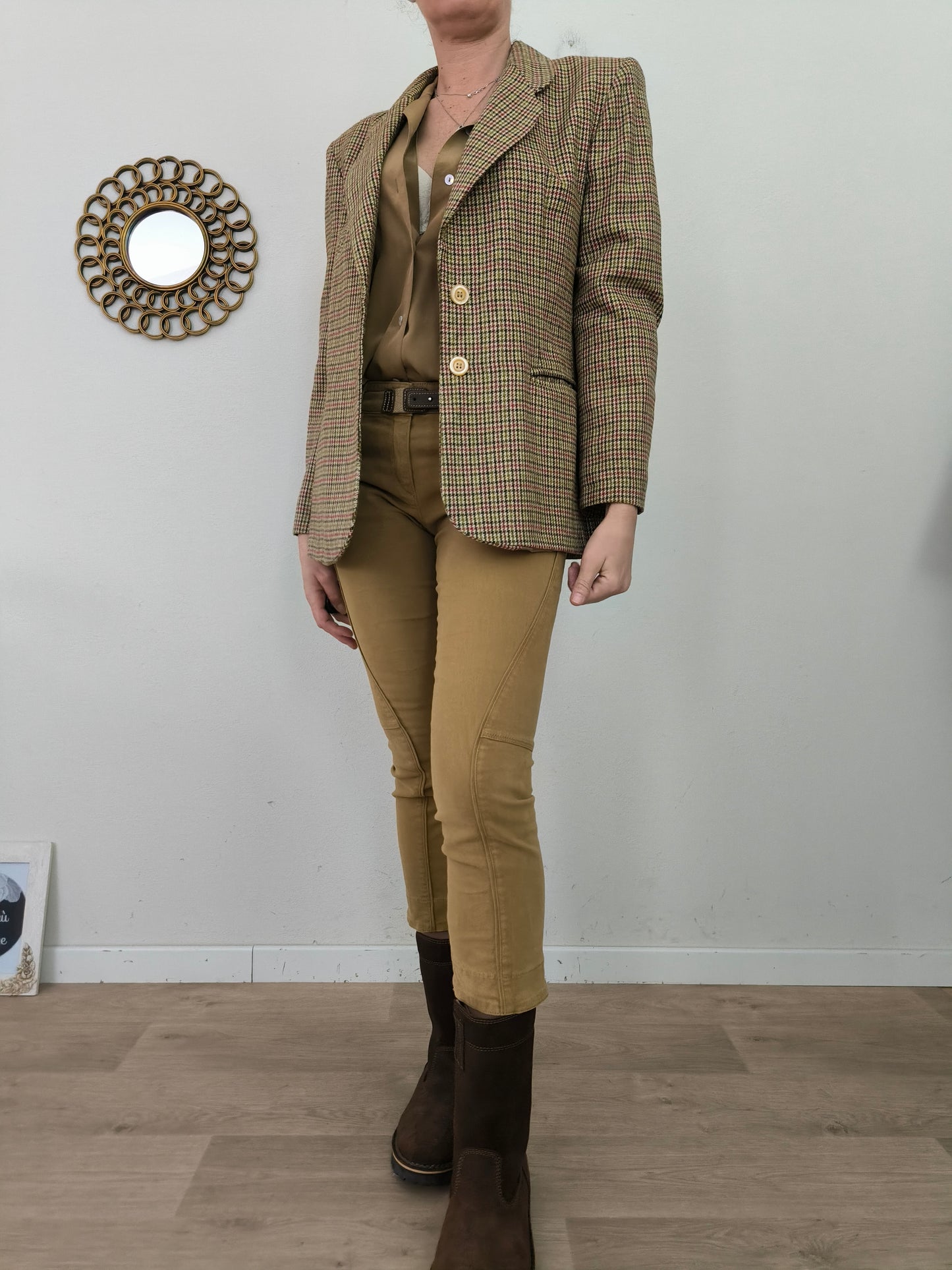 Blazer quadrettato in lana chiaro