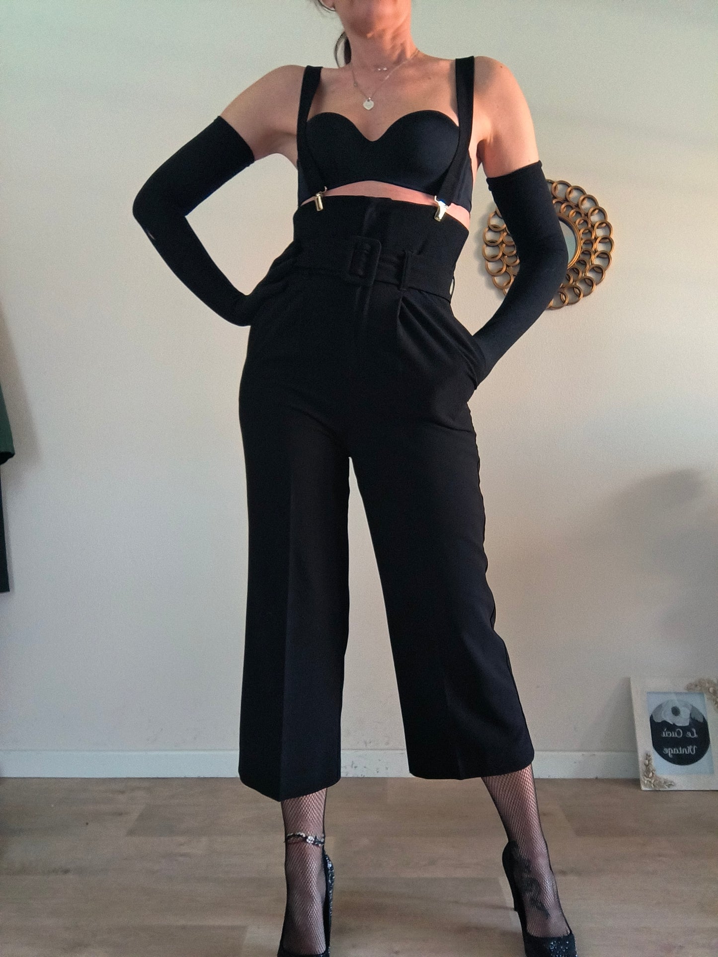 Pantalone Vicolo nero tg M con bretelle removibili