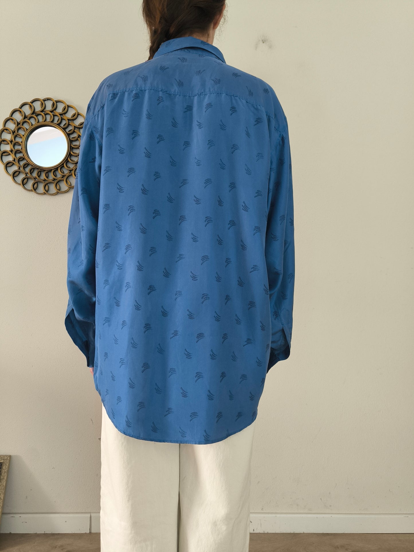 Papillon, camicia pura seta vintage blu
