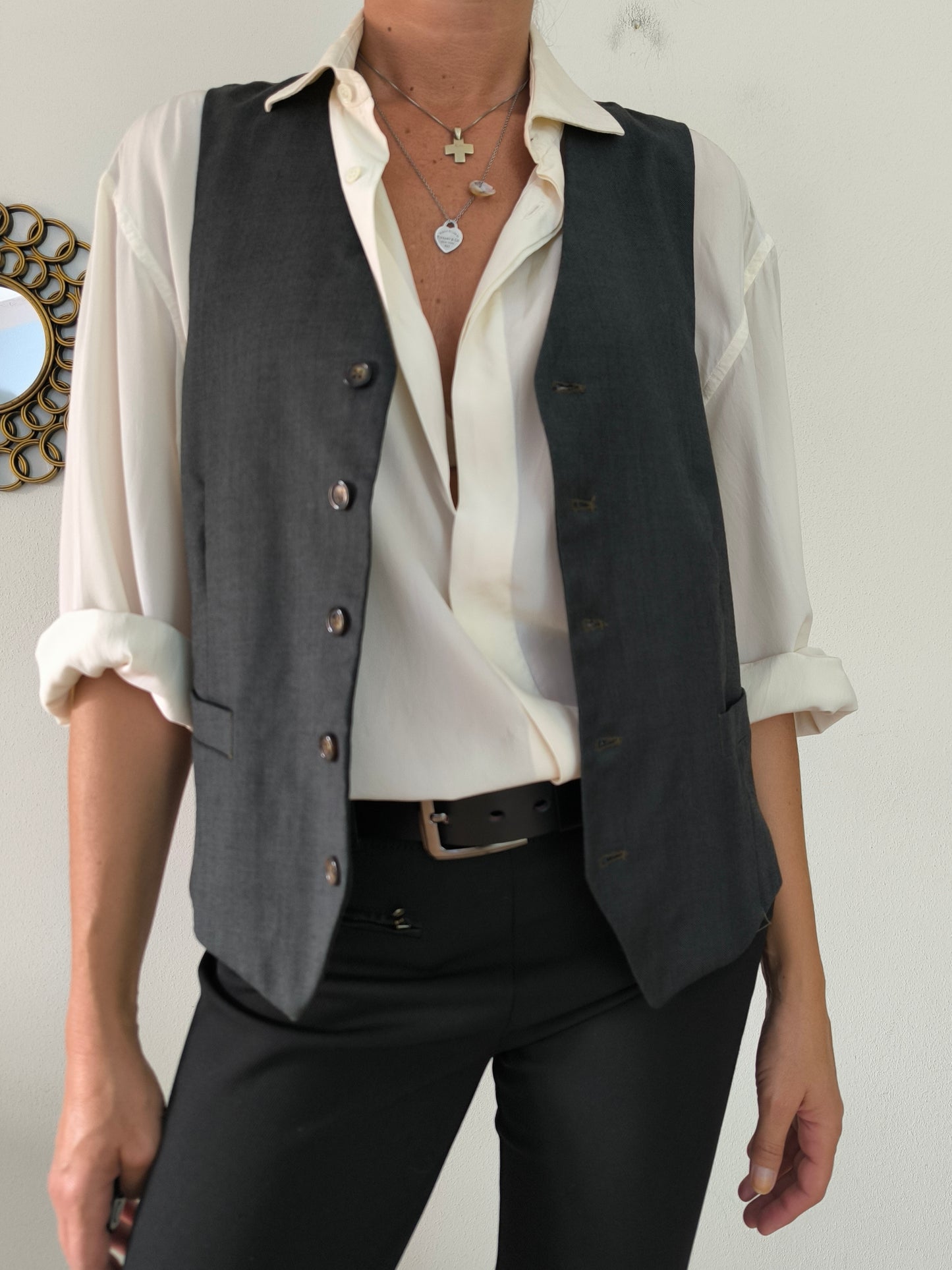 Gilet marrone/grigio pura lana vergine tg 48