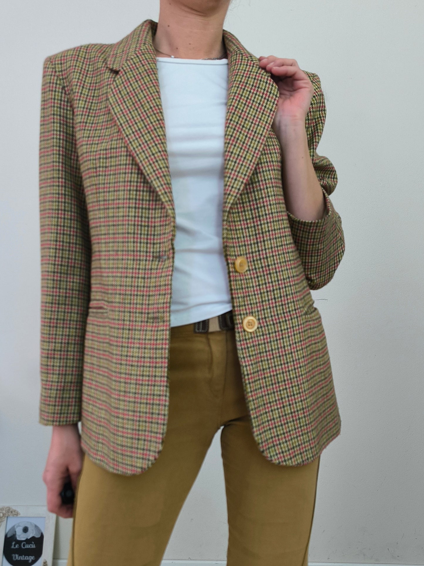 Blazer quadrettato in lana chiaro