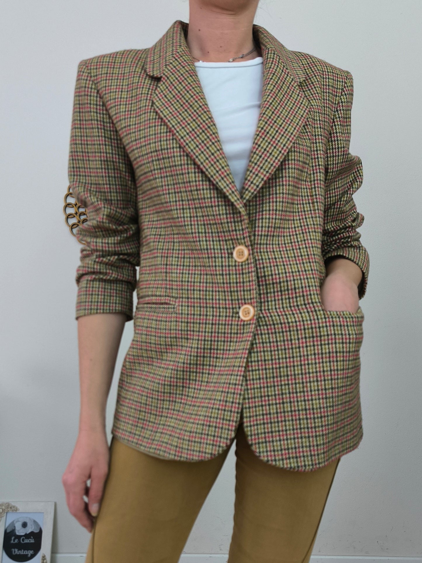 Blazer quadrettato in lana chiaro