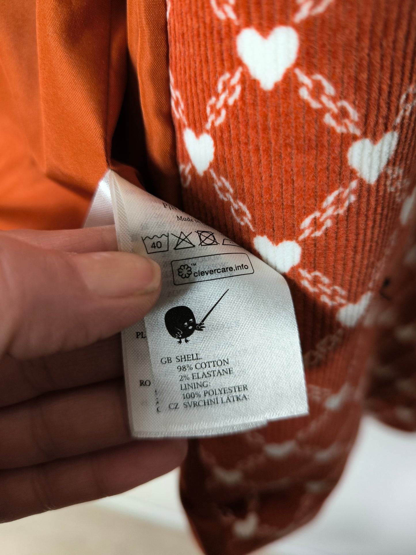 Blazer mattone in velluto a coste con cuoricini Tg L