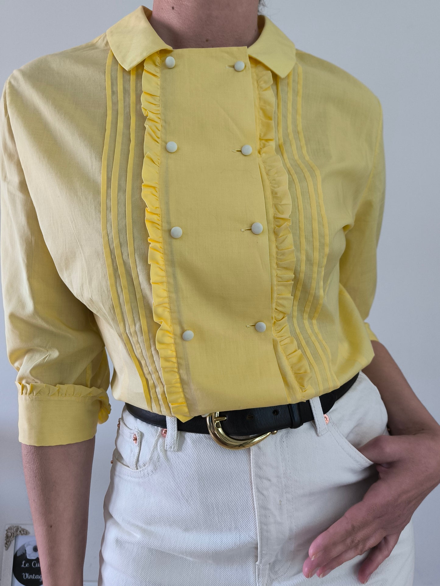 Camicia 1950's in cotone giallo crema tg S