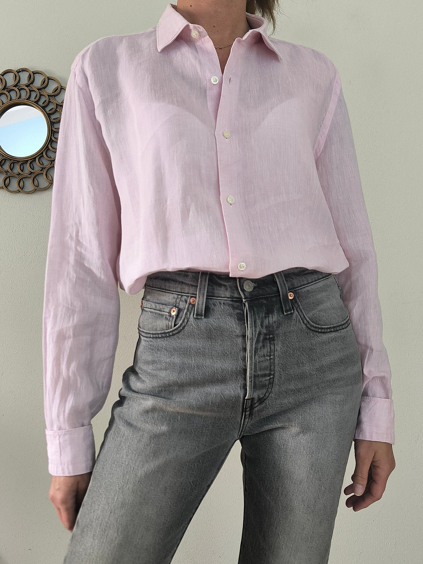 Camicia maschile unisex in lino rosa Rosso Malaspino